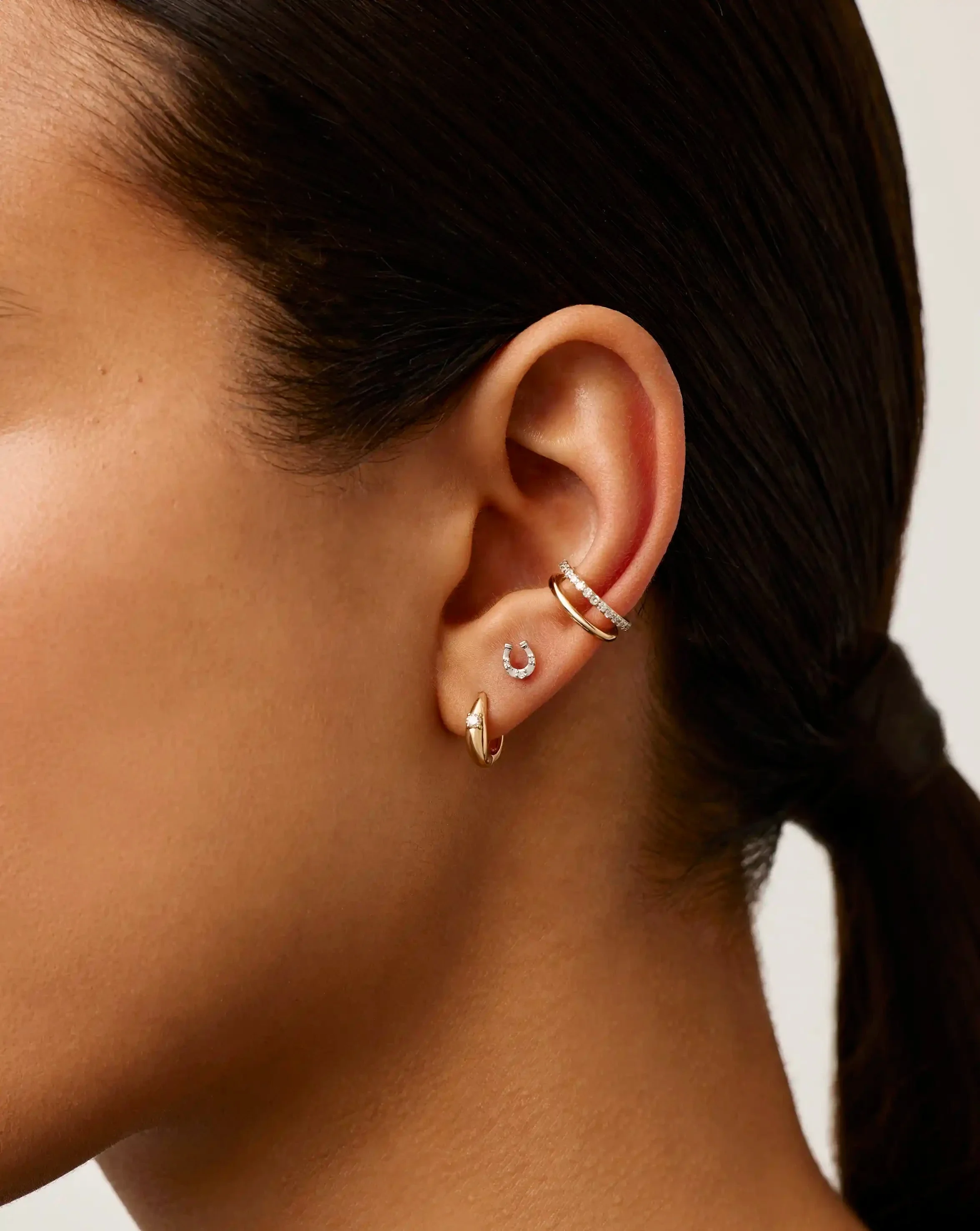 Solid Gold Horseshoe Single Stud Earring | 14ct Solid Gold/Diamond - Image 2