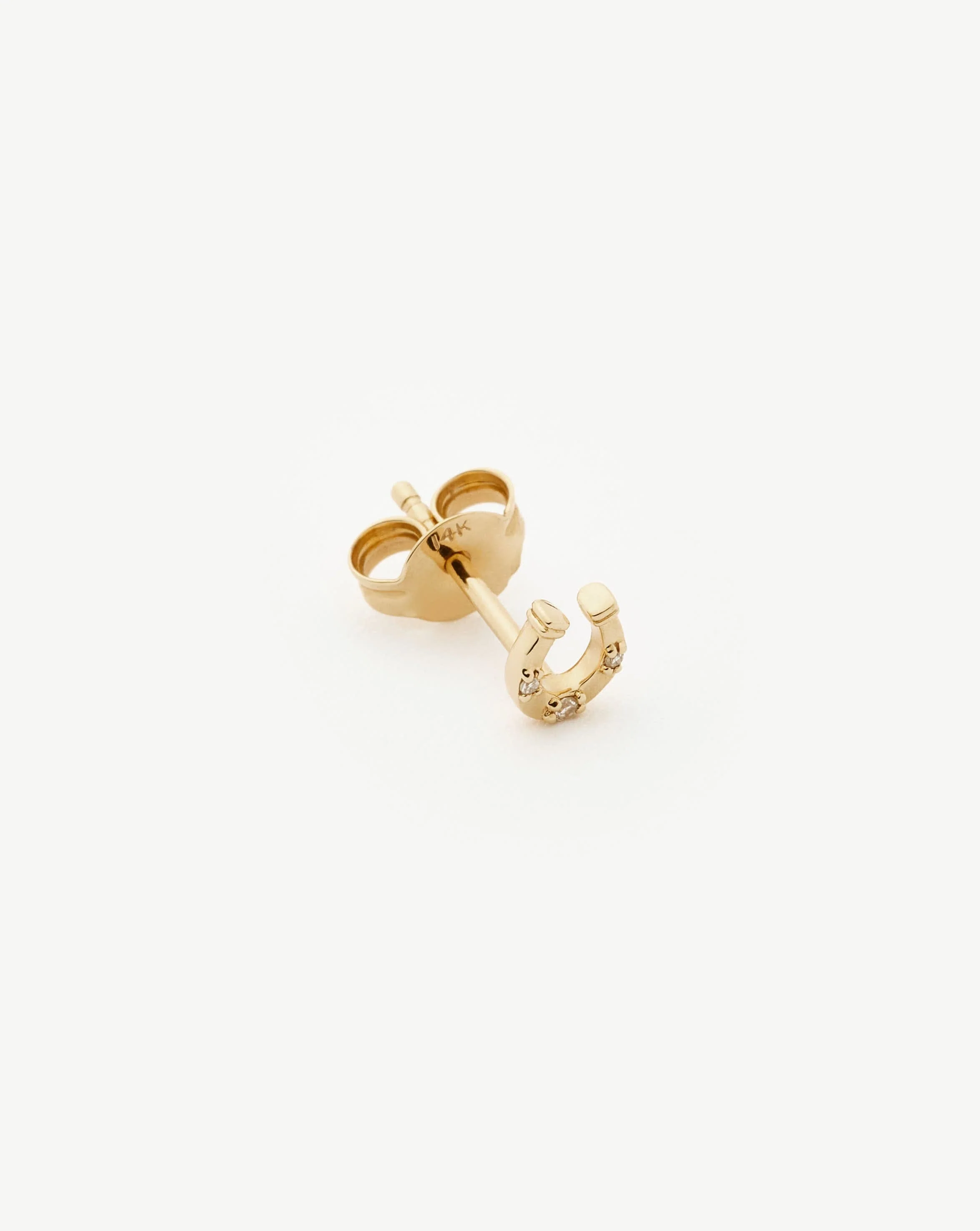 Solid Gold Horseshoe Single Stud Earring | 14ct Solid Gold/Diamond - Image 4