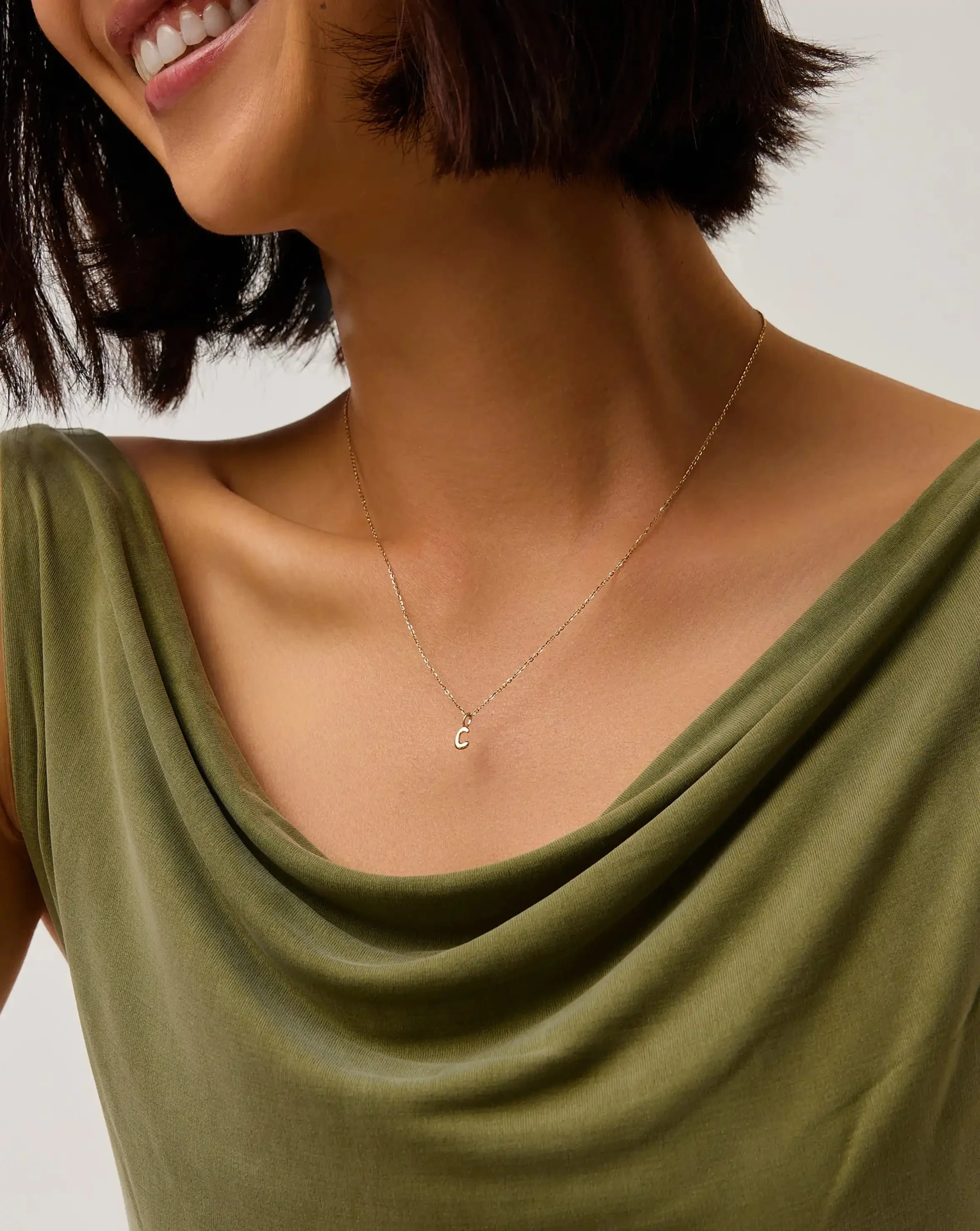 Solid Gold Initial Mini Pendant Necklace - C | 14ct Solid Gold - Image 2