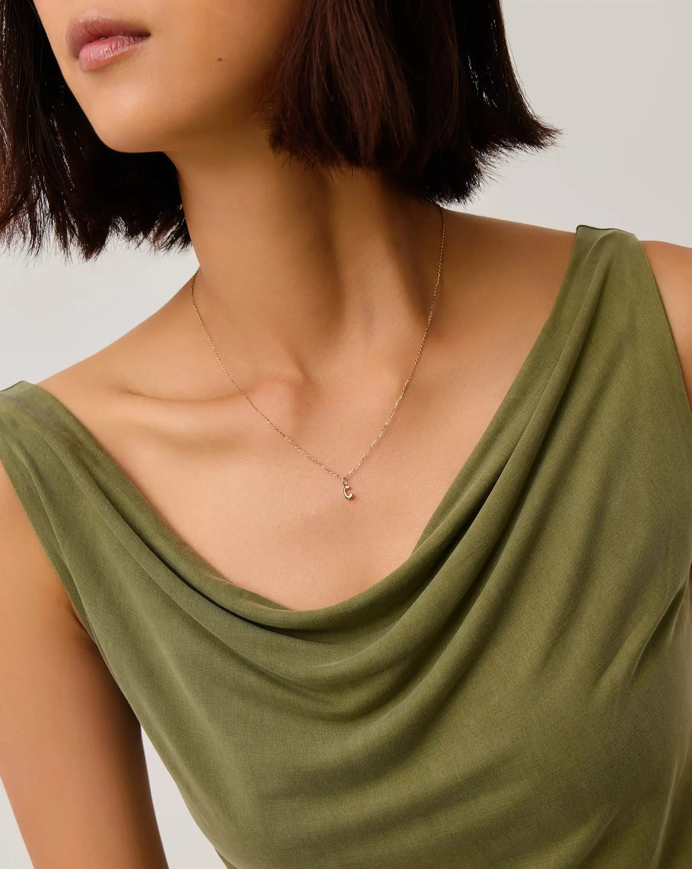 Solid Gold Initial Mini Pendant Necklace - C | 14ct Solid Gold - Image 3