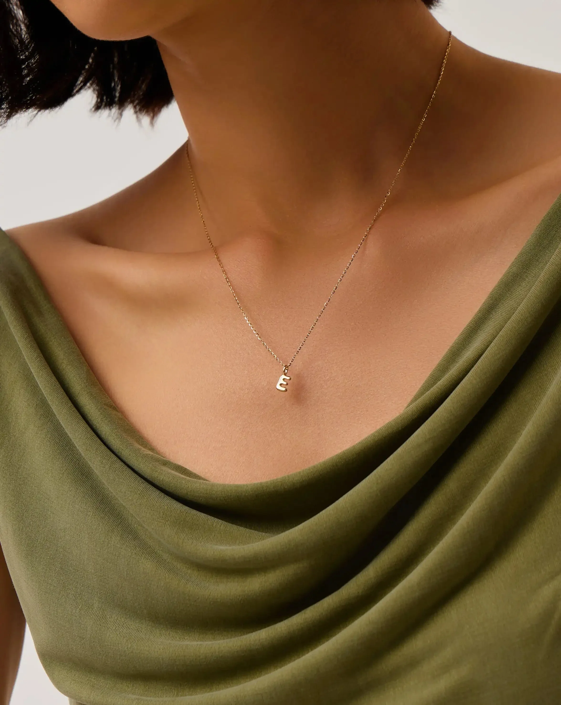 Solid Gold Initial Mini Pendant Necklace - E | 14ct Solid Gold - Image 2