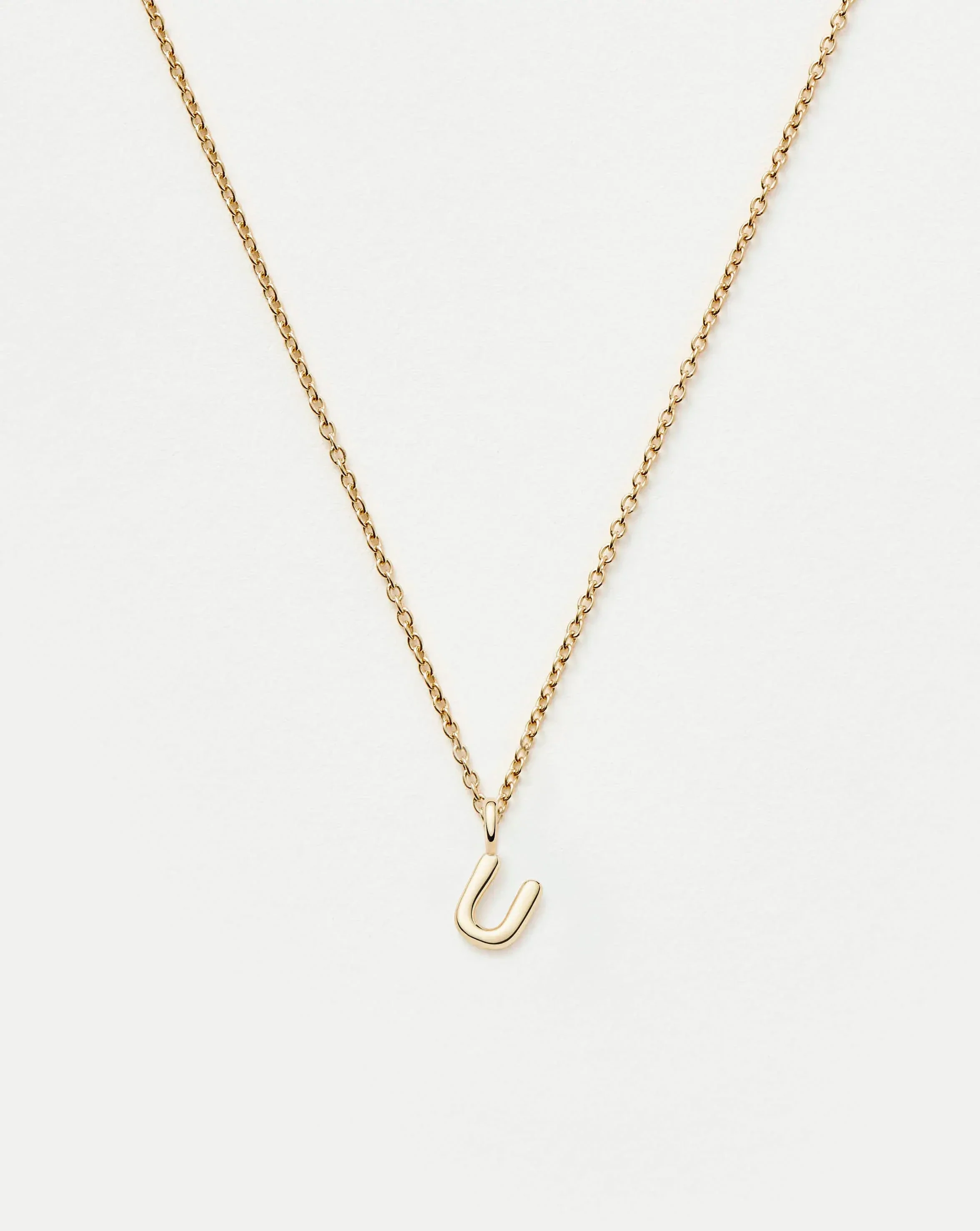 Solid Gold Initial Mini Pendant Necklace - U | 14ct Solid Gold