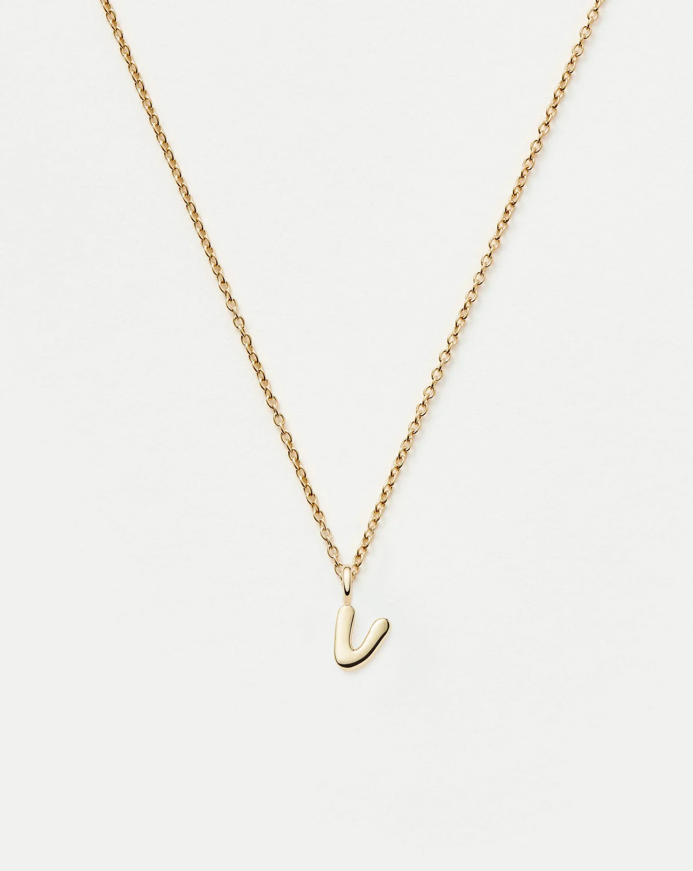 Solid Gold Initial Mini Pendant Necklace - V | 14ct Solid Gold