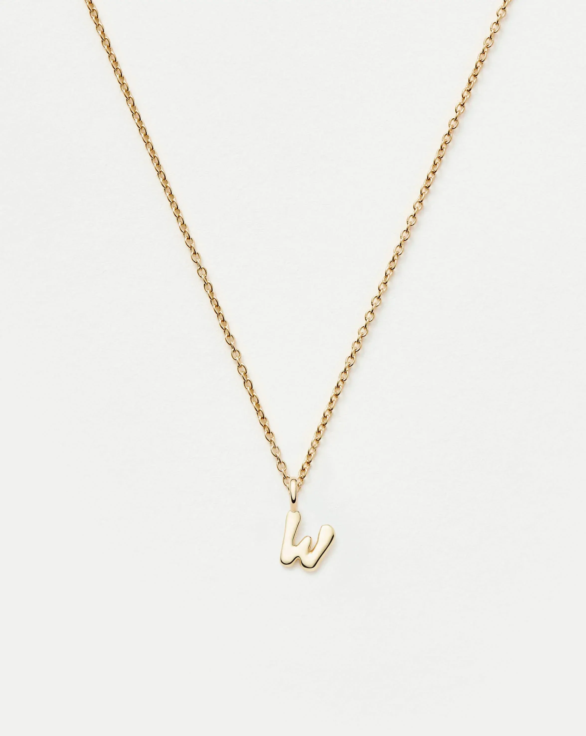 Solid Gold Initial Mini Pendant Necklace - W | 14ct Solid Gold