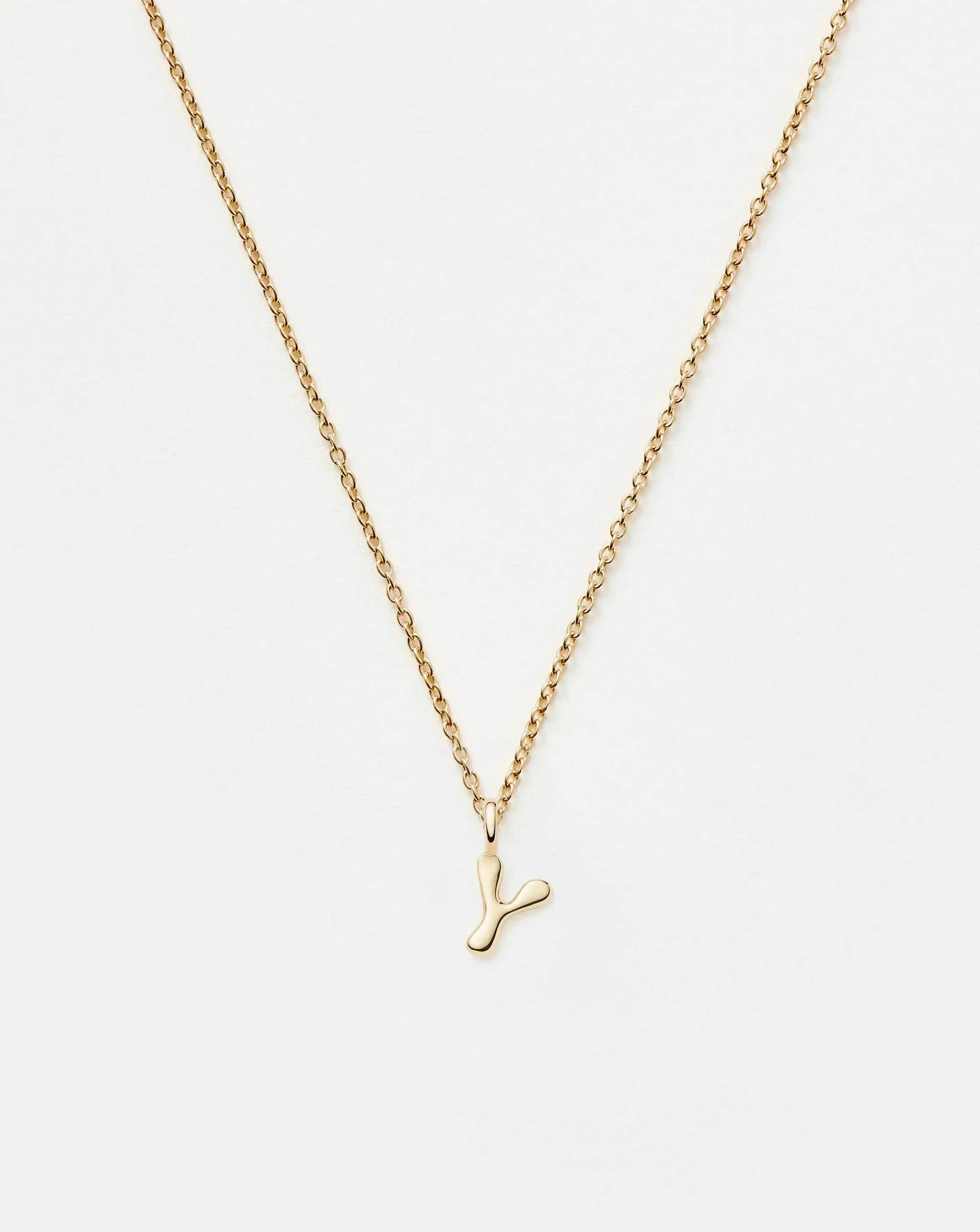 Solid Gold Initial Mini Pendant Necklace - Y | 14ct Solid Gold
