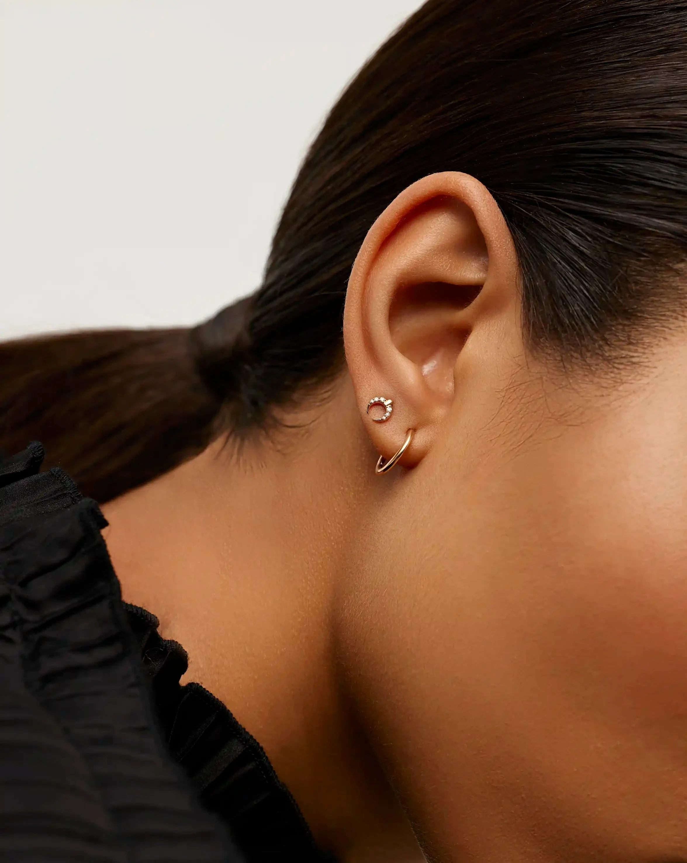 Solid Gold Lucy Williams Horn Single Stud Earring | 14ct Solid Gold/Diamond - Image 2