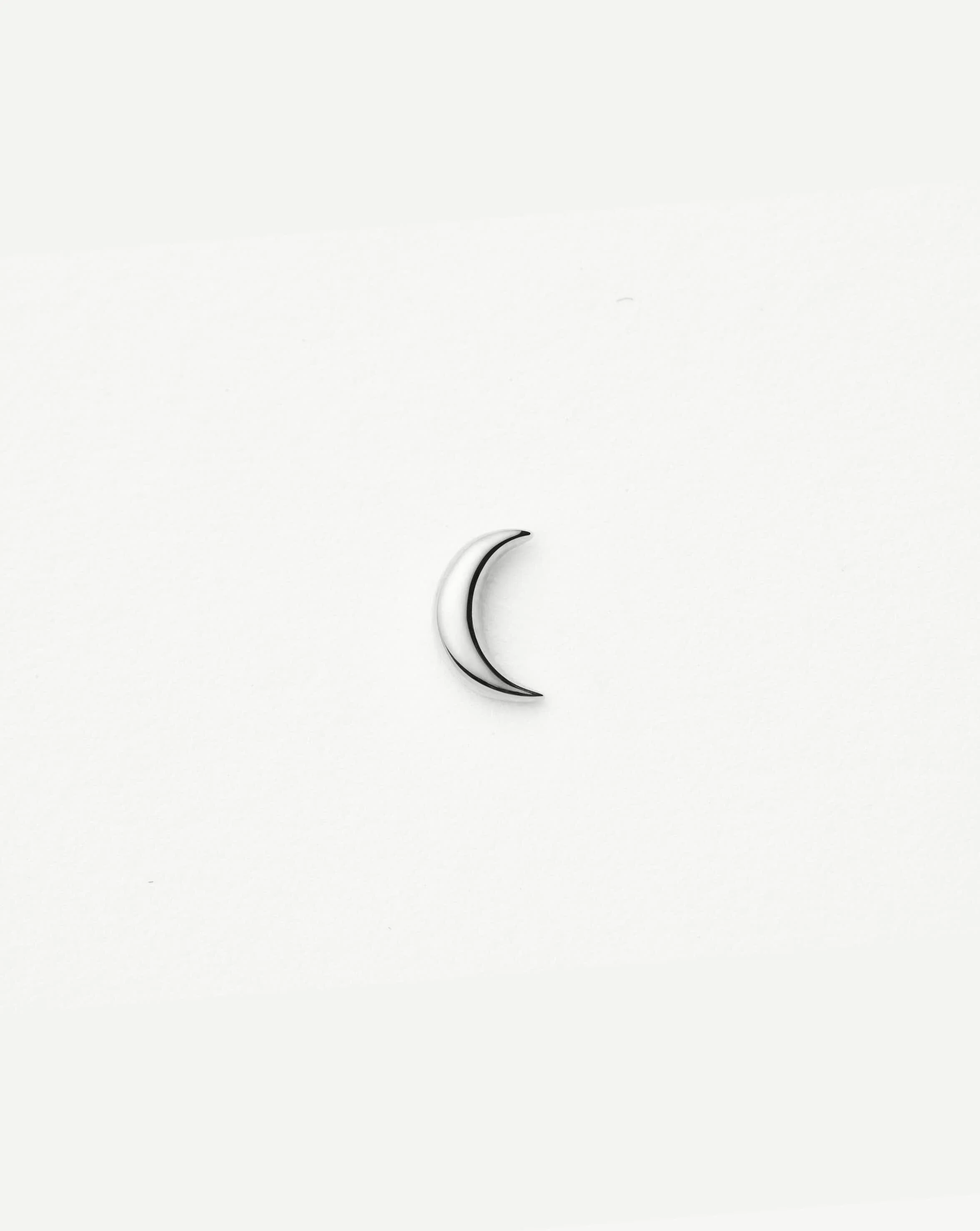 Solid Gold Moon Flat Back Stud Earring | 14ct White Gold