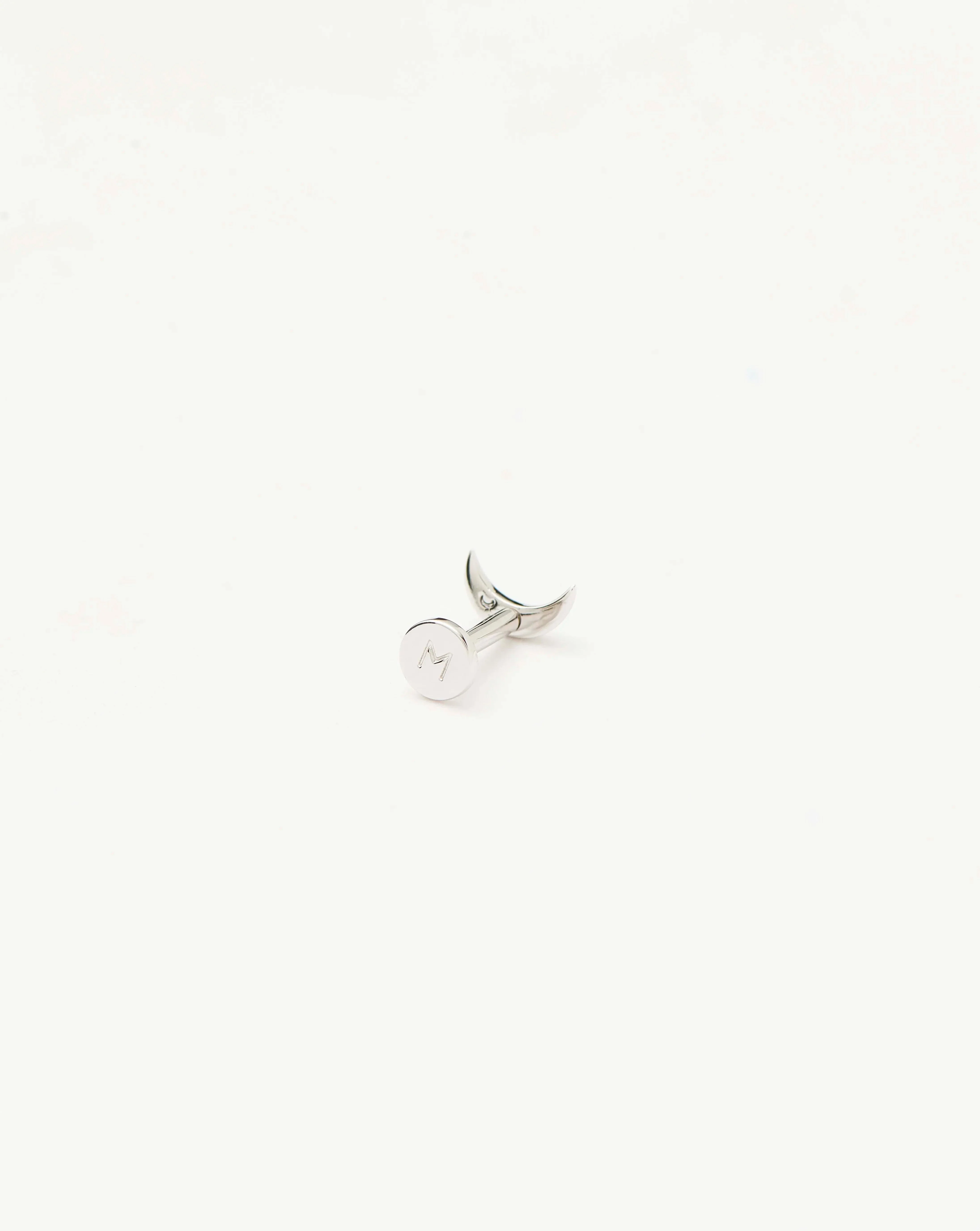 Solid Gold Moon Flat Back Stud Earring | 14ct White Gold - Image 2