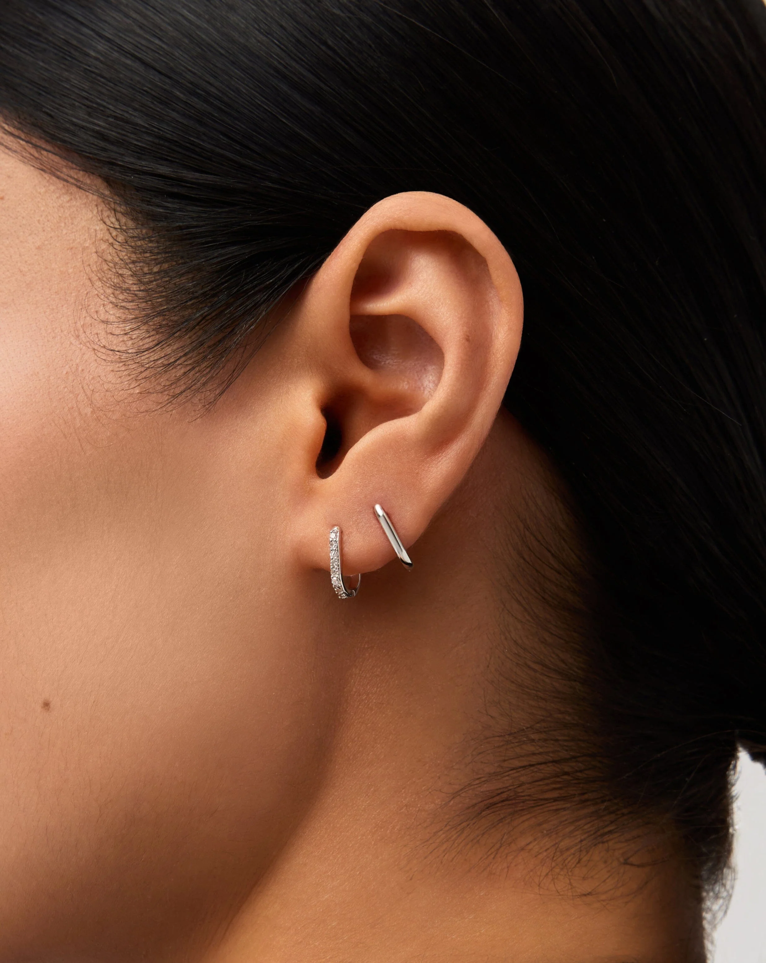 Solid Gold Ovate Mini Hoop Earrings | 14ct Solid White Gold - Image 6