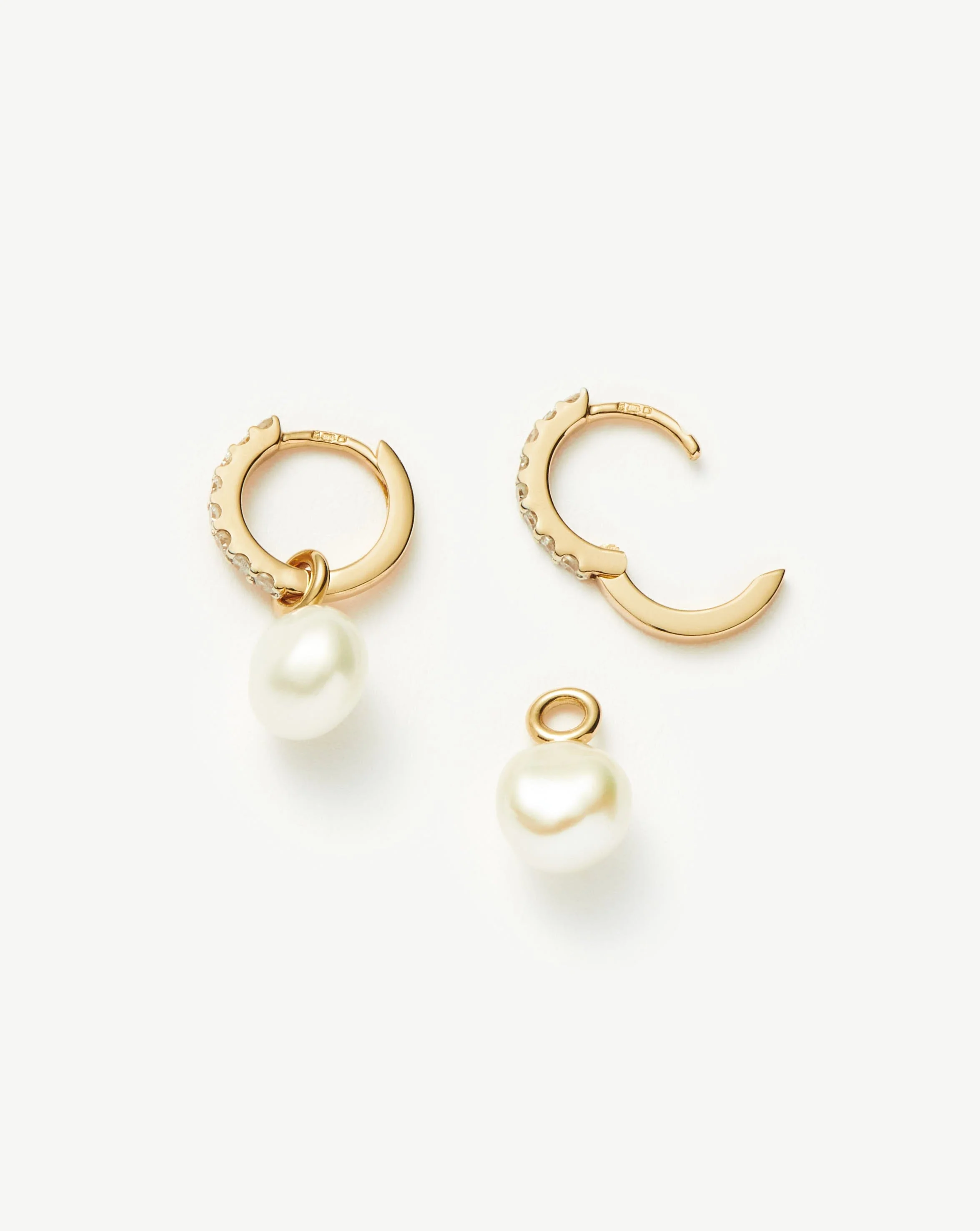 Solid Gold Diamond & Pearl Charm Hoop Earrings | 14ct Solid Gold/Pearl & Diamond - Image 4
