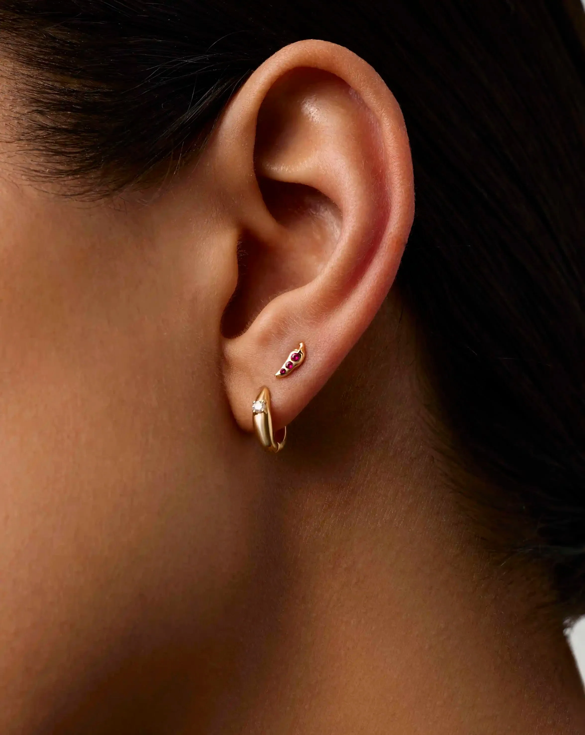 Solid Gold Ruby Chilli Single Stud Earring | 14ct Solid Gold/Ruby - Image 2