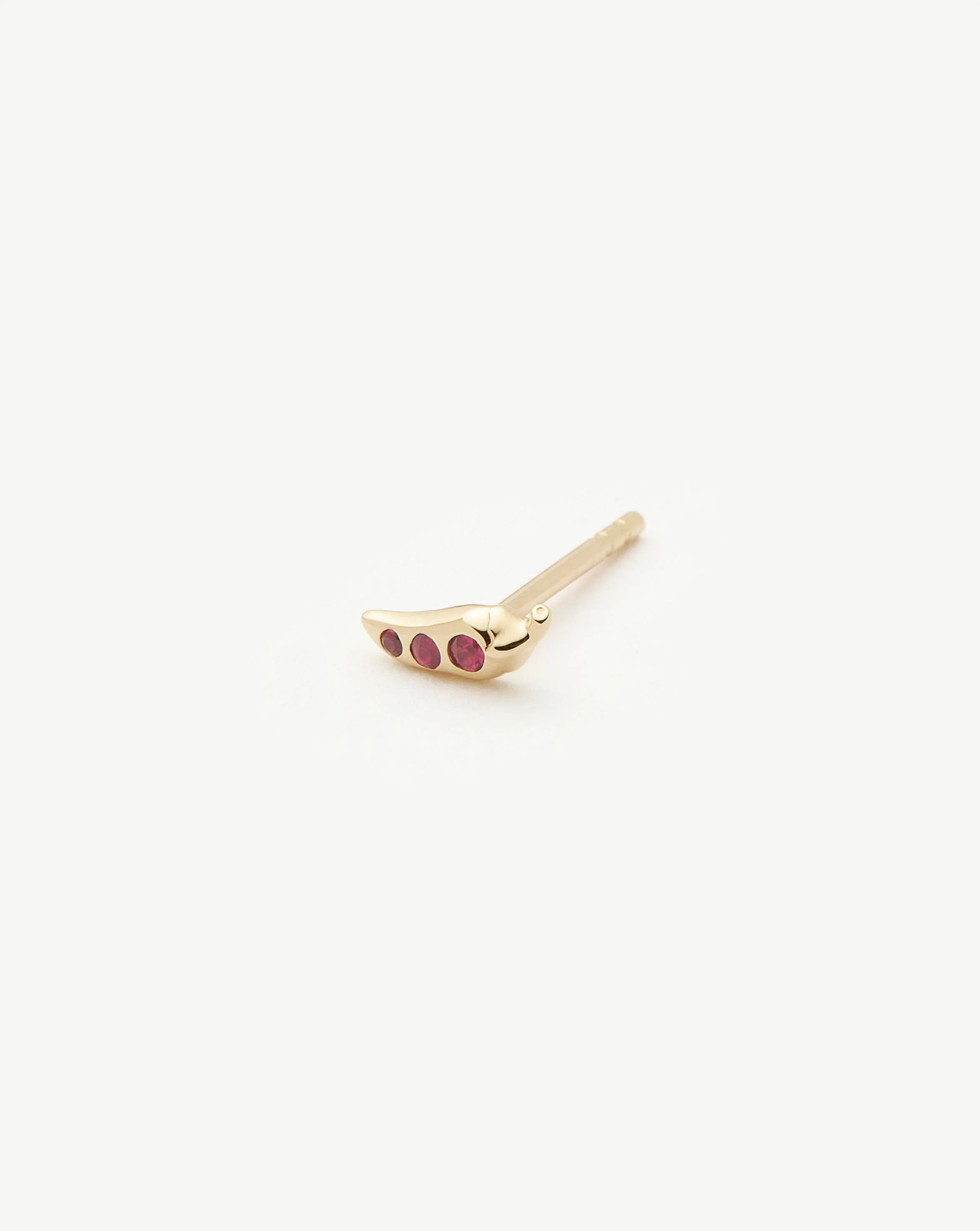 Solid Gold Ruby Chilli Single Stud Earring | 14ct Solid Gold/Ruby - Image 3