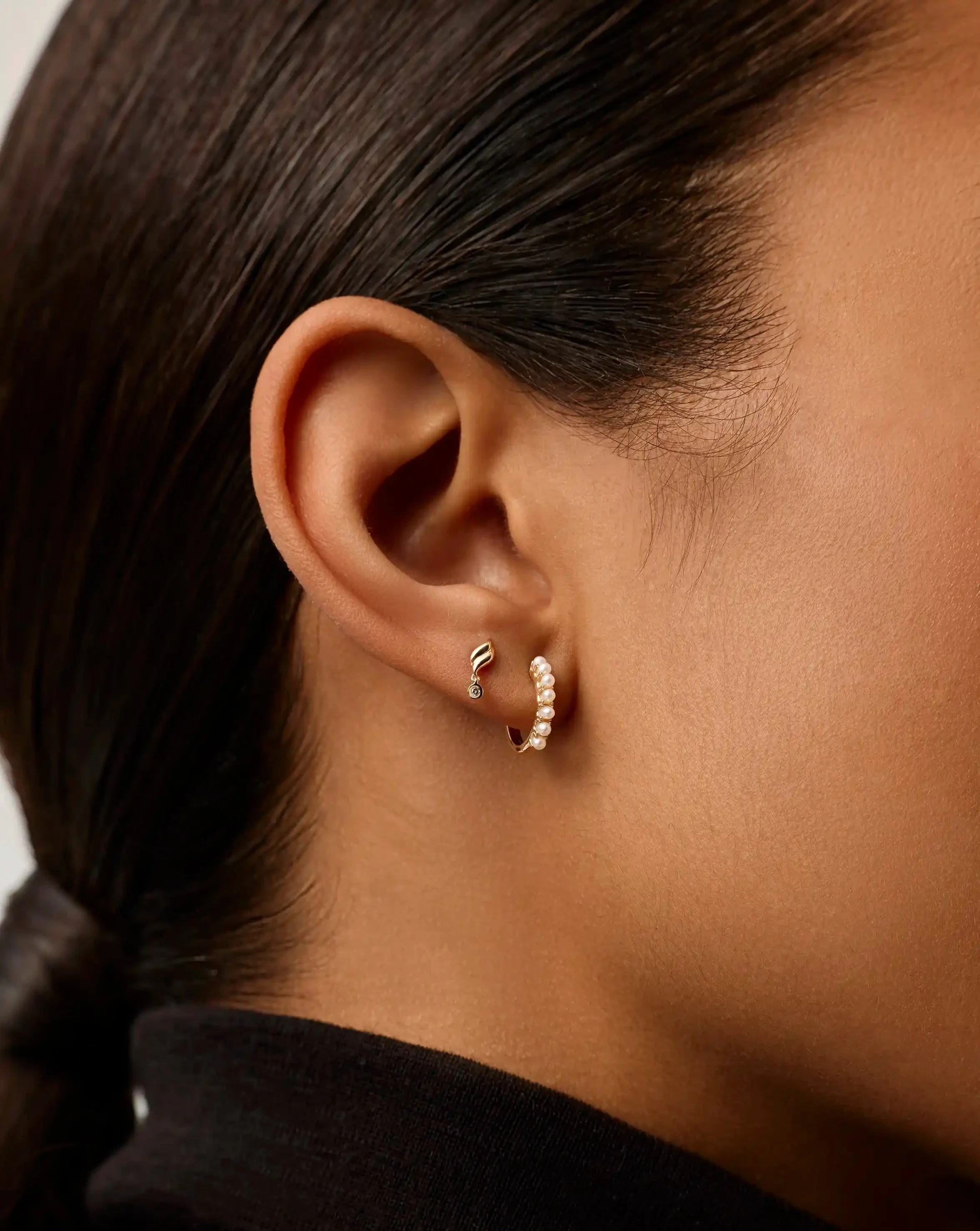 Solid Gold Savi Single Stud Earring | 14ct Solid Gold/Diamond - Image 2