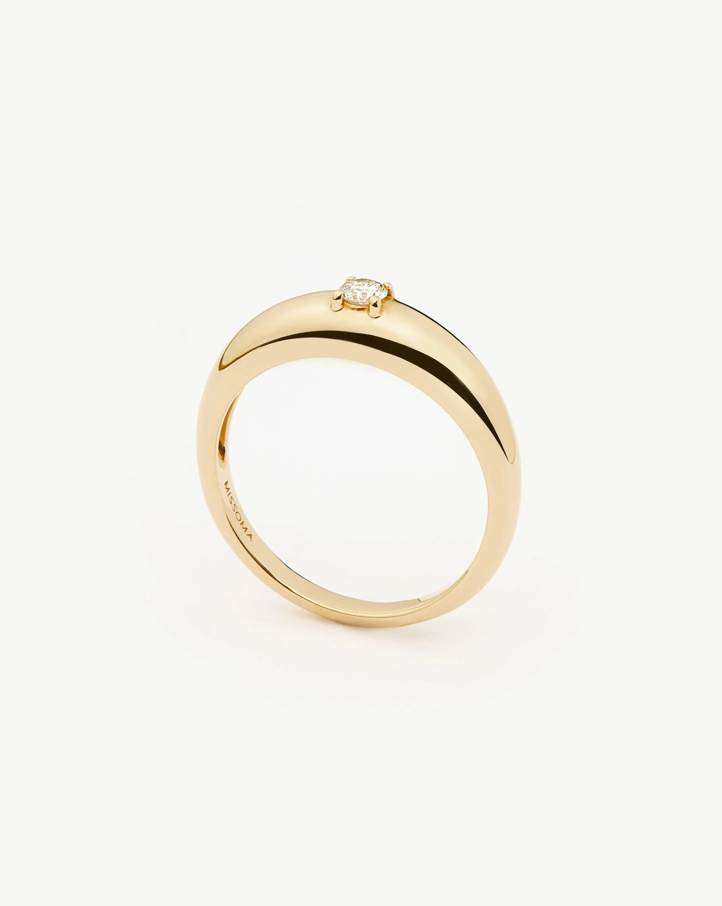 Solid Gold Single Diamond Classic Dome Ring | 14ct Solid Gold/Diamond