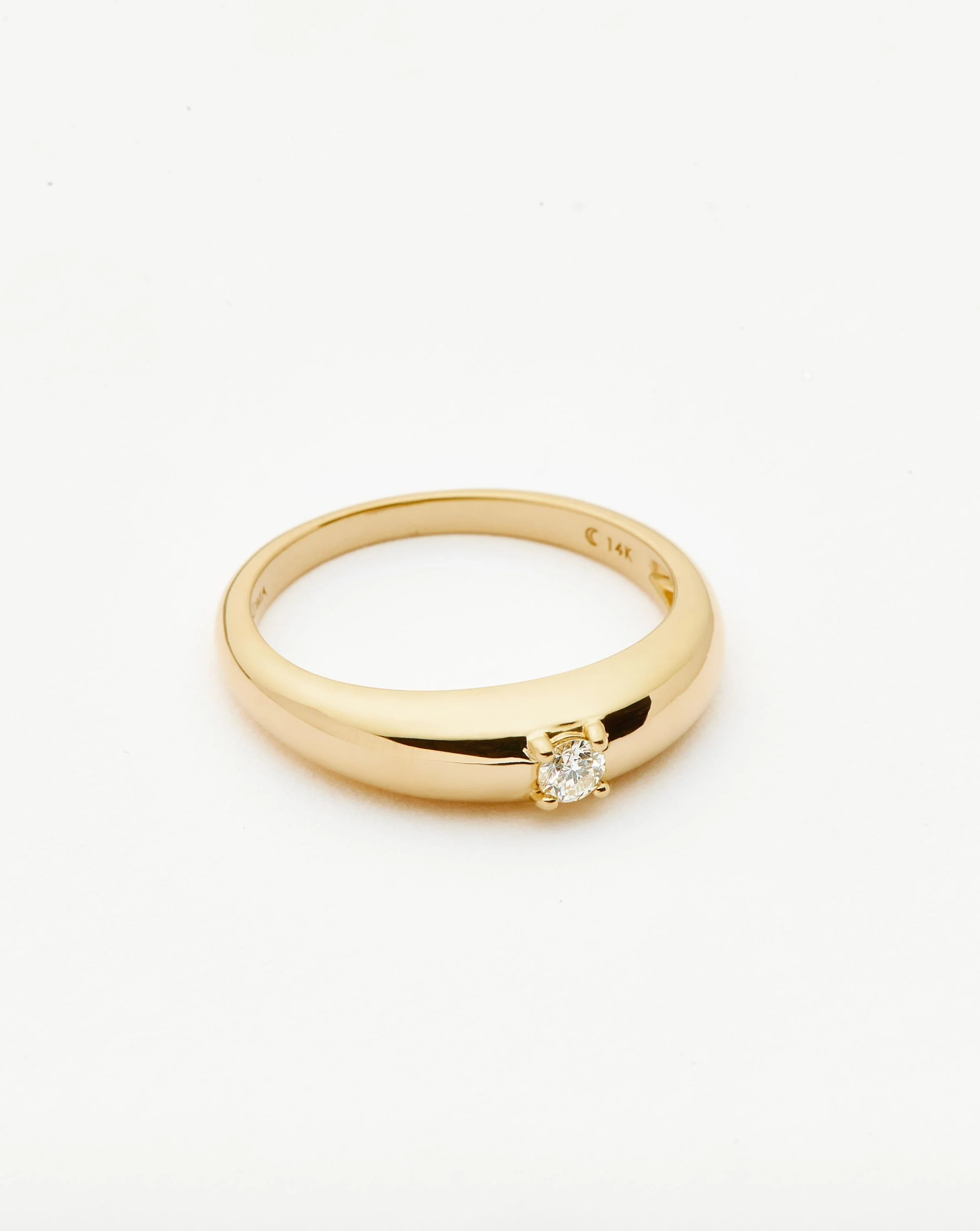 Solid Gold Single Diamond Classic Dome Ring | 14ct Solid Gold/Diamond - Image 4