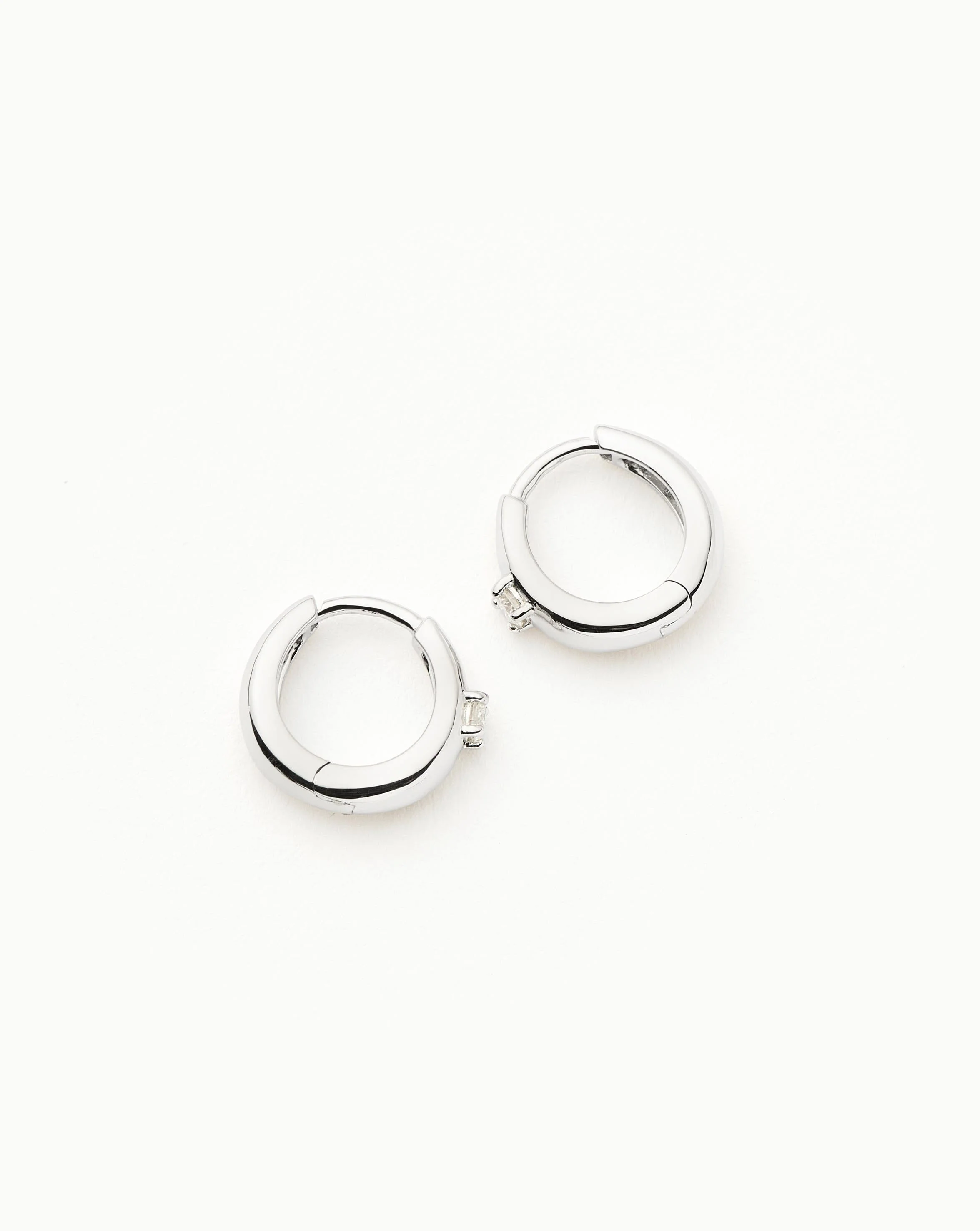 Solid Gold Single Diamond Dome Huggies | 14ct Solid White Gold/Diamond - Image 4