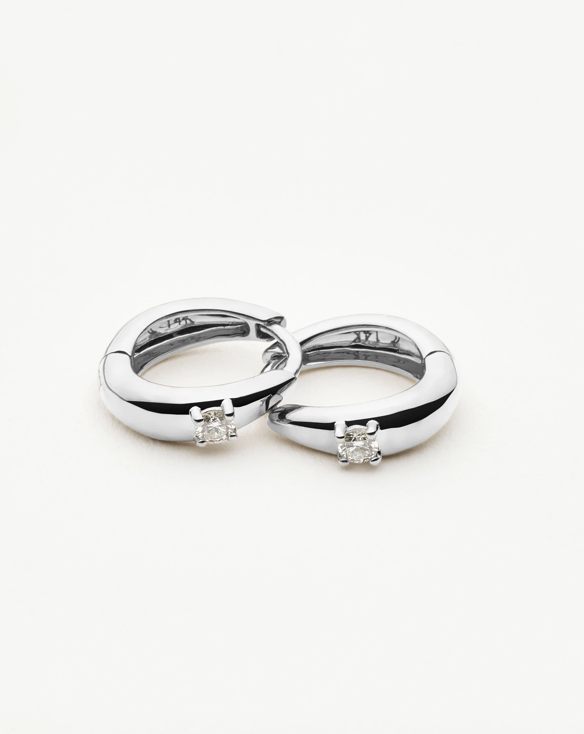 Solid Gold Single Diamond Dome Huggies | 14ct Solid White Gold/Diamond - Image 5