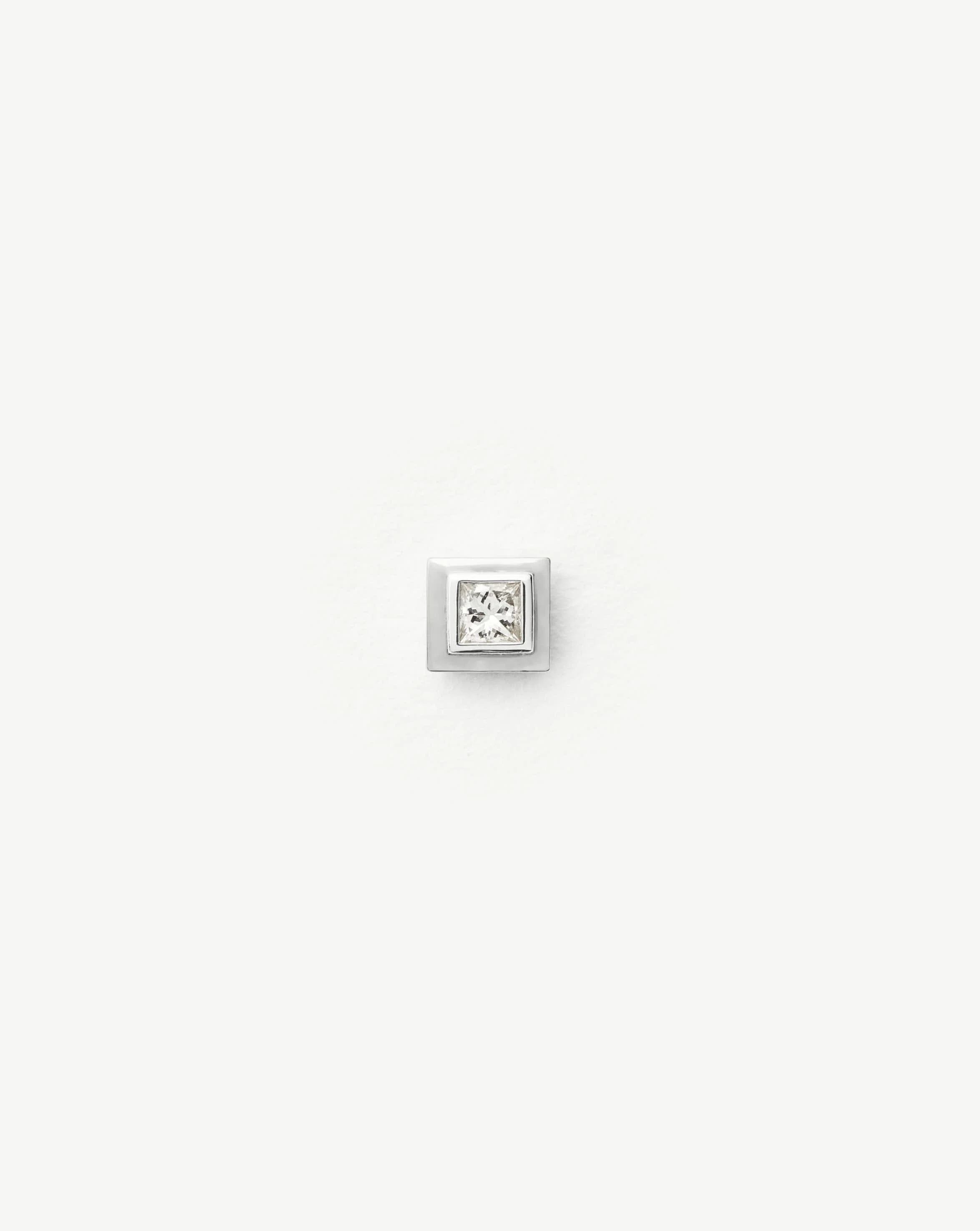 Solid Gold Square Solitaire Flat Back Stud Earring | 14ct White Gold/Diamond