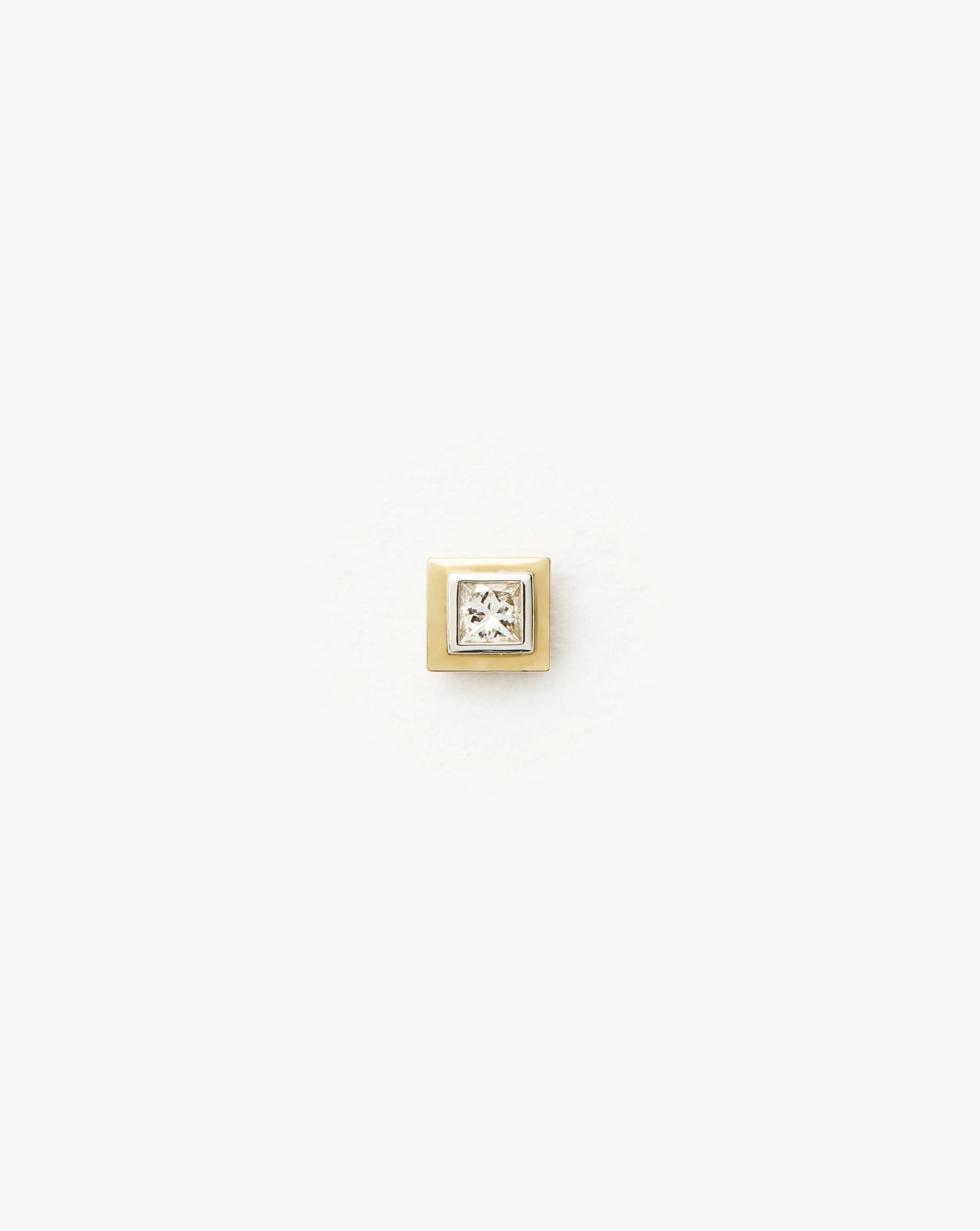Solid Gold Square Solitaire Flat Back Stud Earring | 14ct Yellow Gold/Diamond
