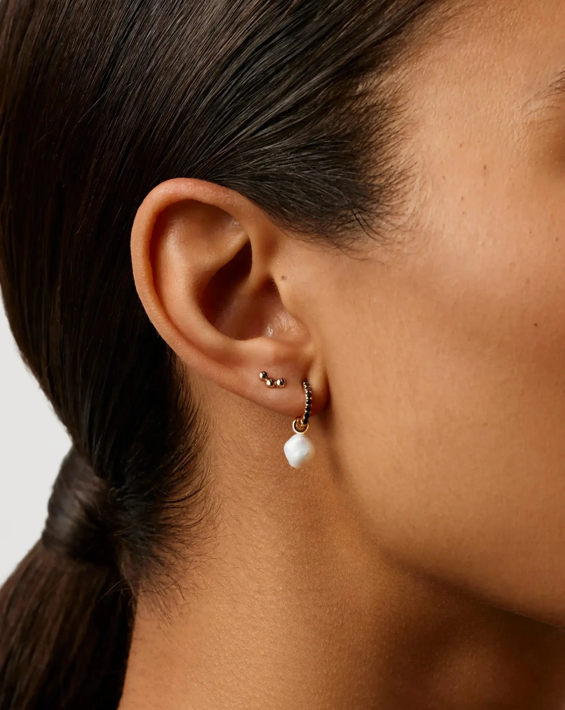 Solid Gold Trio Flat Back Stud Earring | 14ct Solid Yellow Gold - Image 2