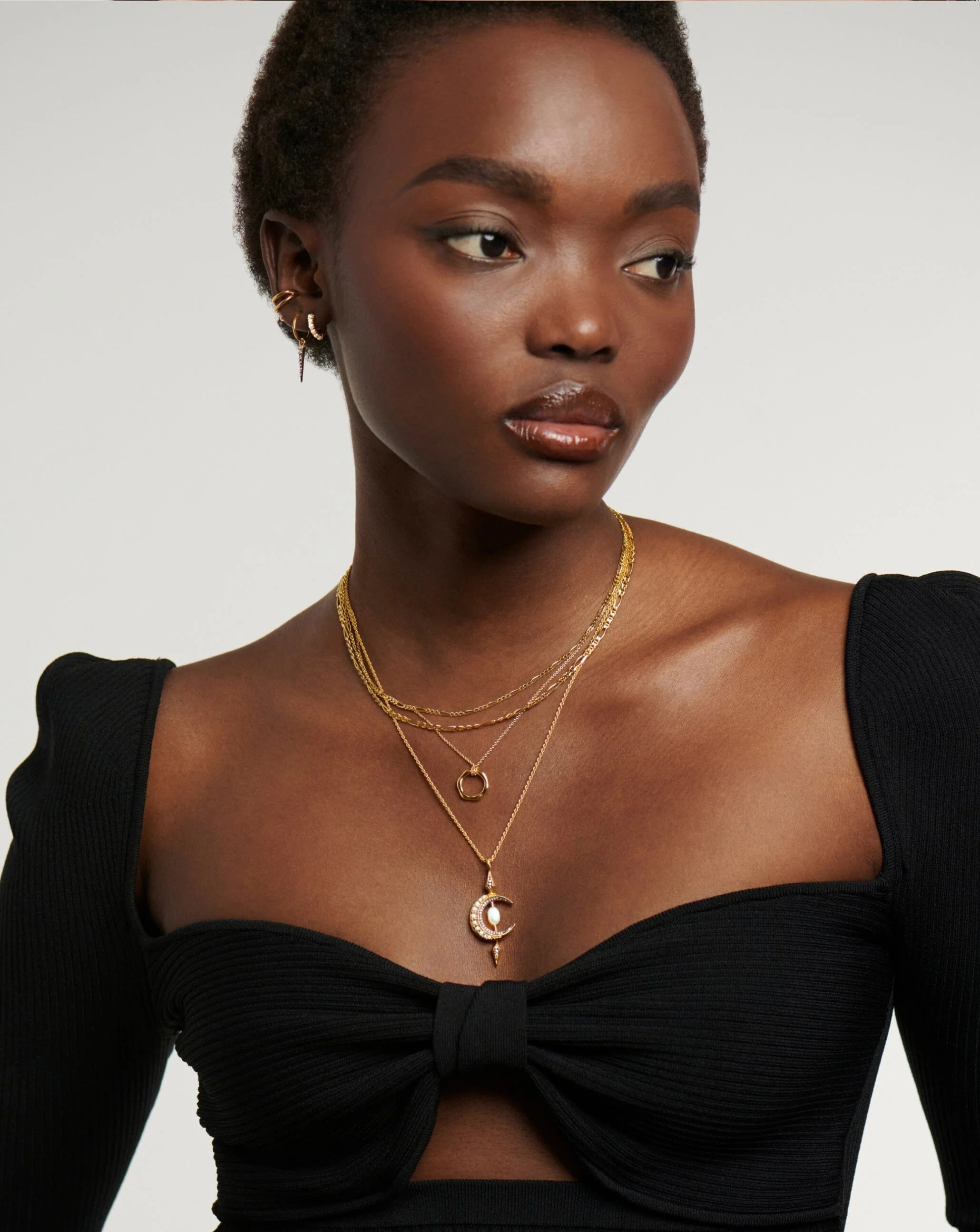 Harris Reed Crescent Moon Pearl Necklace | 18ct Gold Vermeil/Pearl - Image 3