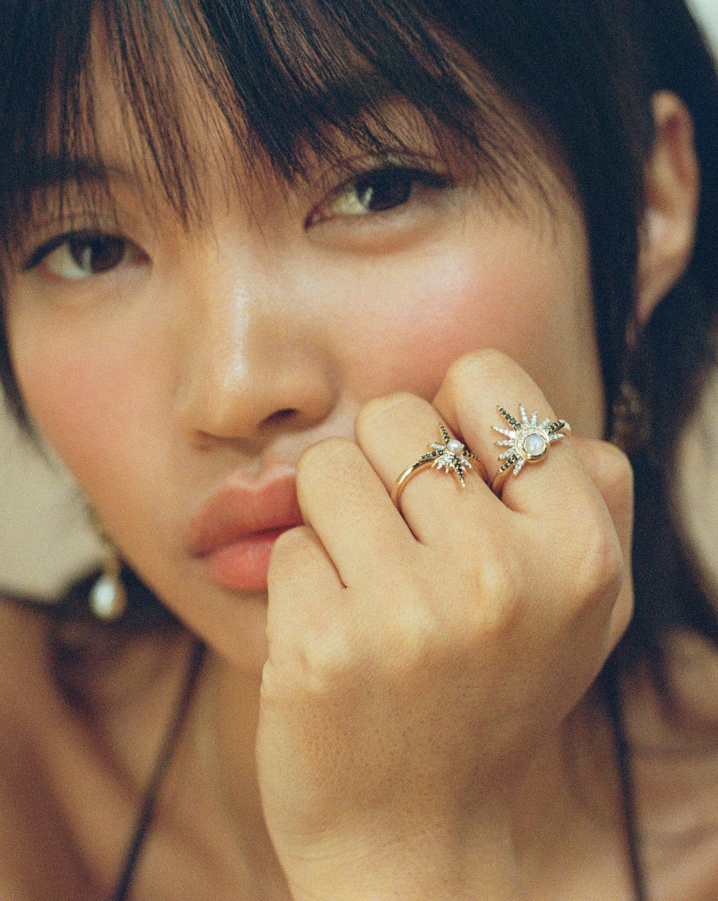 Harris Reed Solid Gold Celestial Ring | 14ct Solid Gold/Rainbow Moonstone & Diamond - Image 2