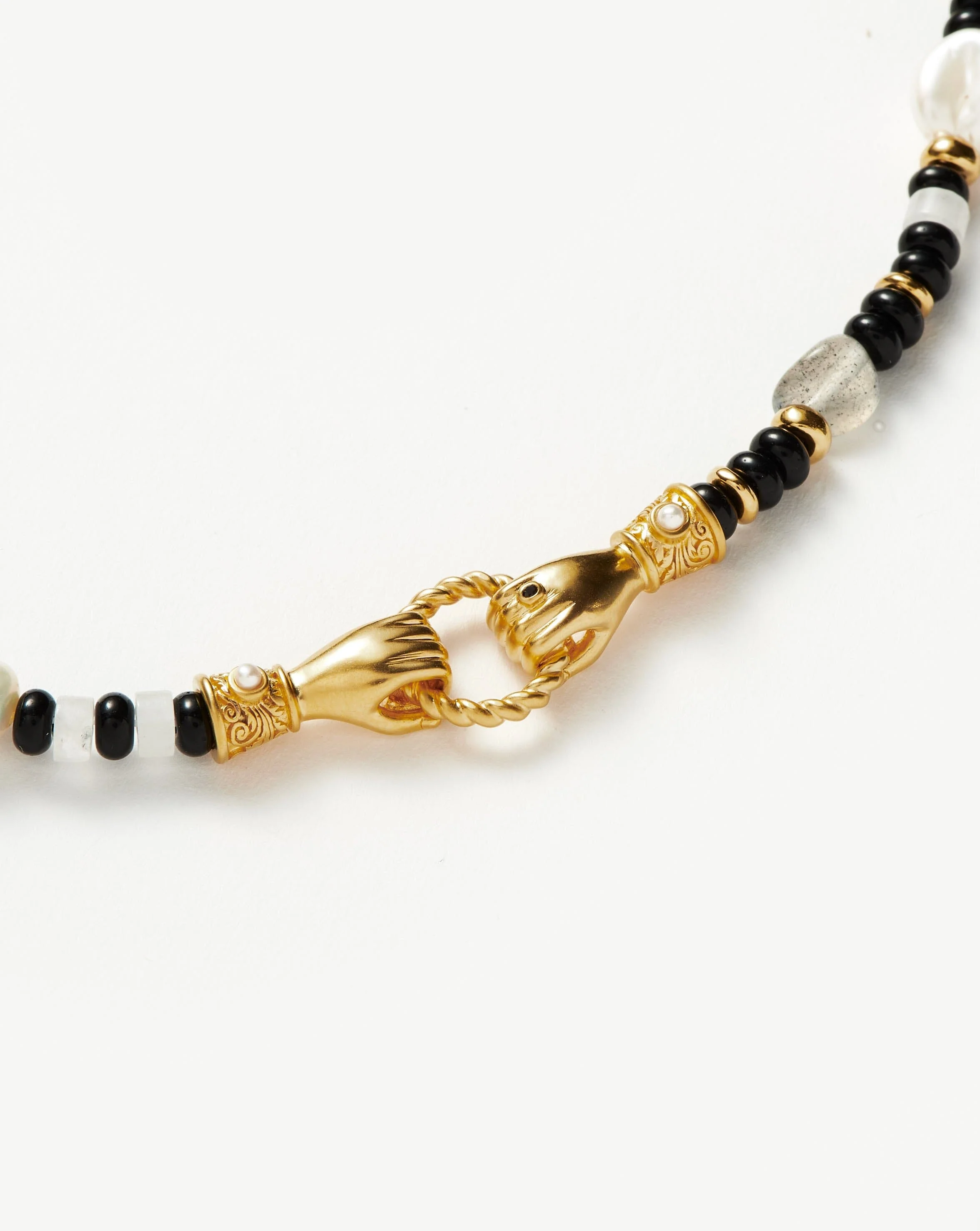 Harris Reed In Good Hands Beaded Gemstone Bracelet | 18ct Gold Plated/Black Chalcedony & Pearl - Image 4