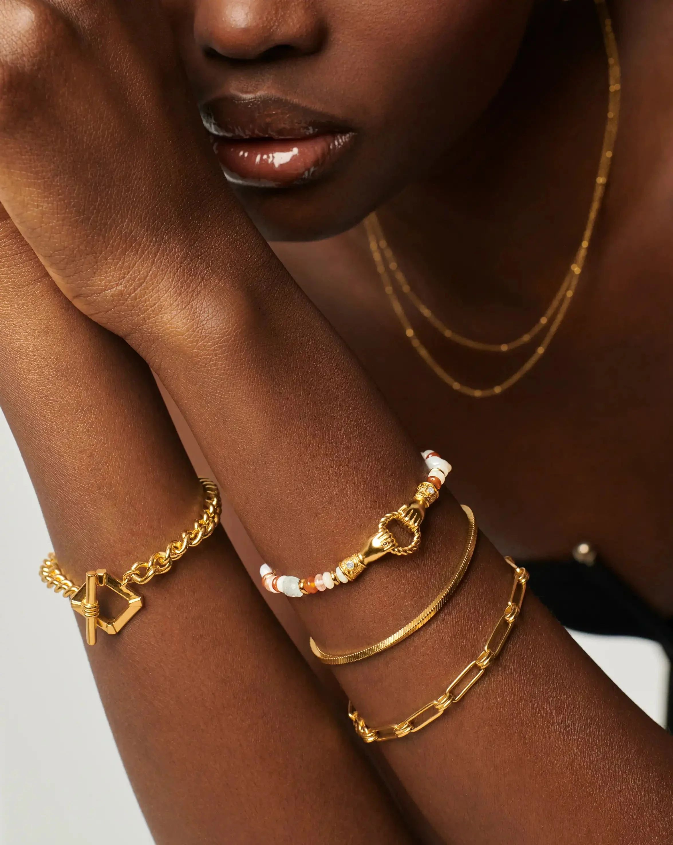 Harris Reed In Good Hands Beaded Gemstone Bracelet | 18ct Gold Plated/Multi Gemstone & Pearl - Image 3