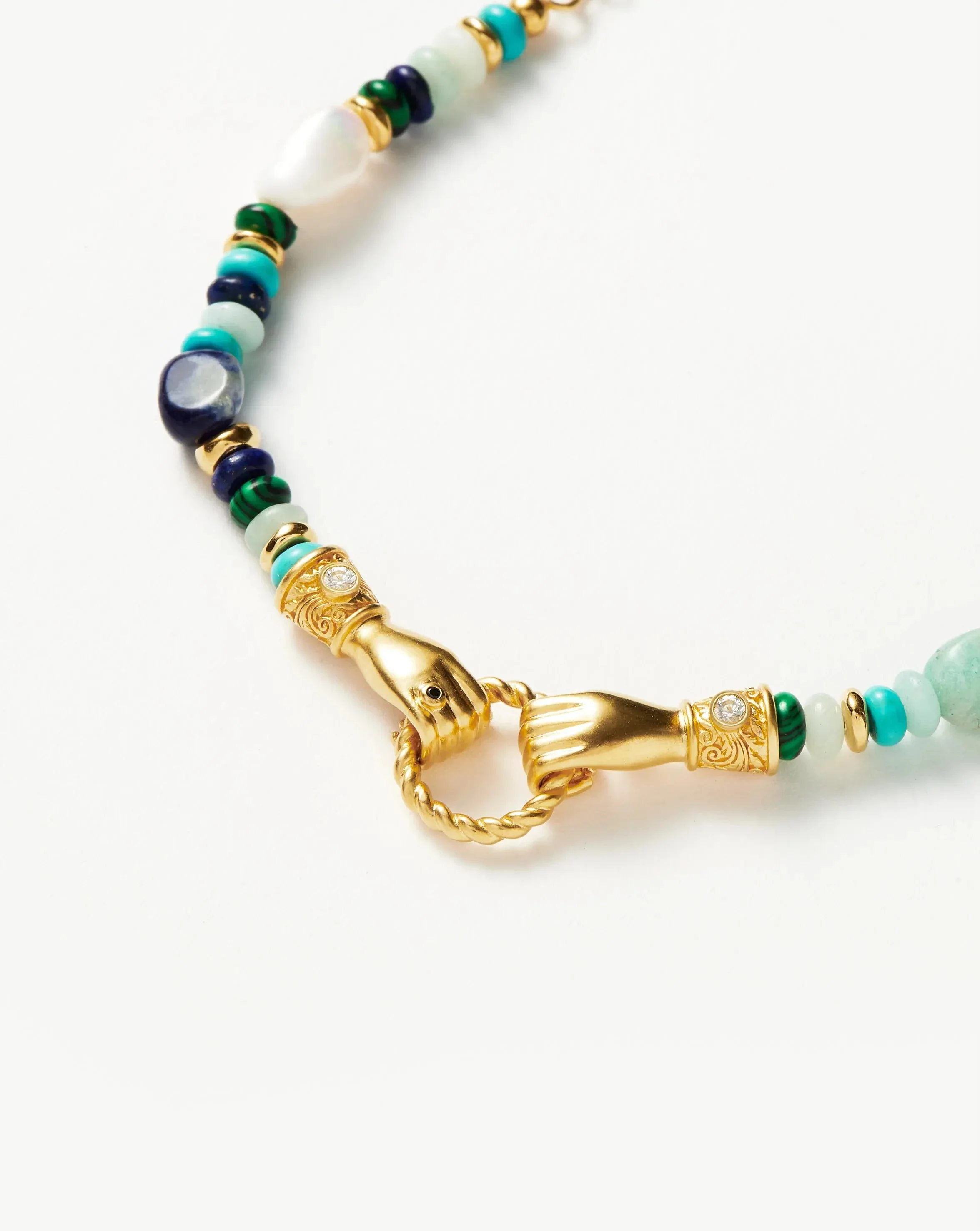 Harris Reed In Good Hands Beaded Gemstone Bracelet | 18ct Gold Plated/Turquoise, Lapis & Pearl - Image 4