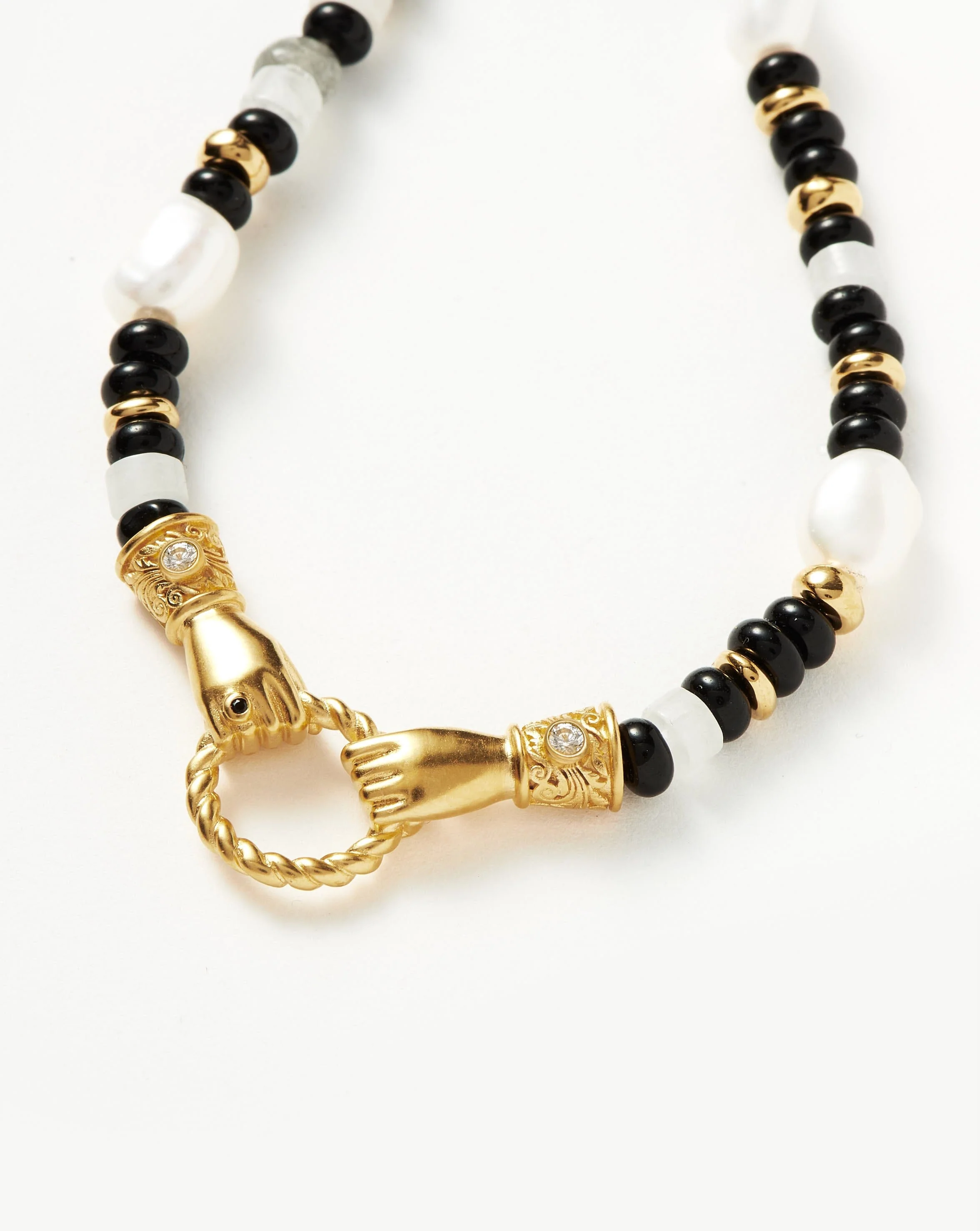 Harris Reed In Good Hands Beaded Gemstone Necklace | 18ct Gold Plated/Black Chalcedony & Pearl - Image 4
