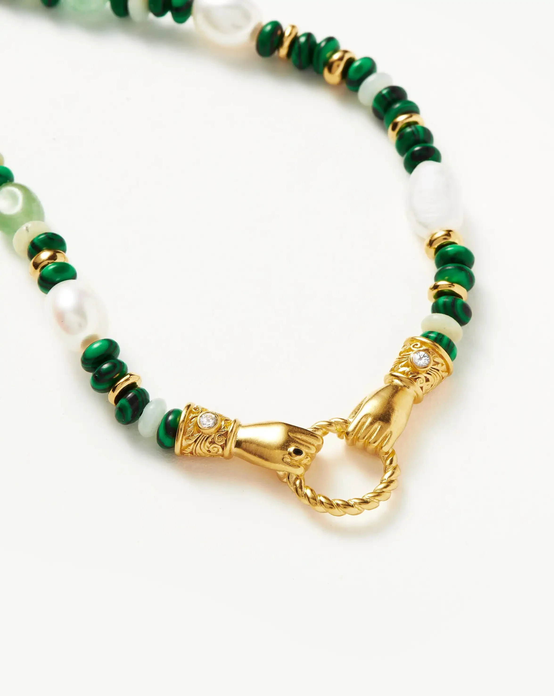 Harris Reed In Good Hands Beaded Gemstone Necklace | 18ct Gold Plated/Multi Green Gemstone & Pearl - Image 5