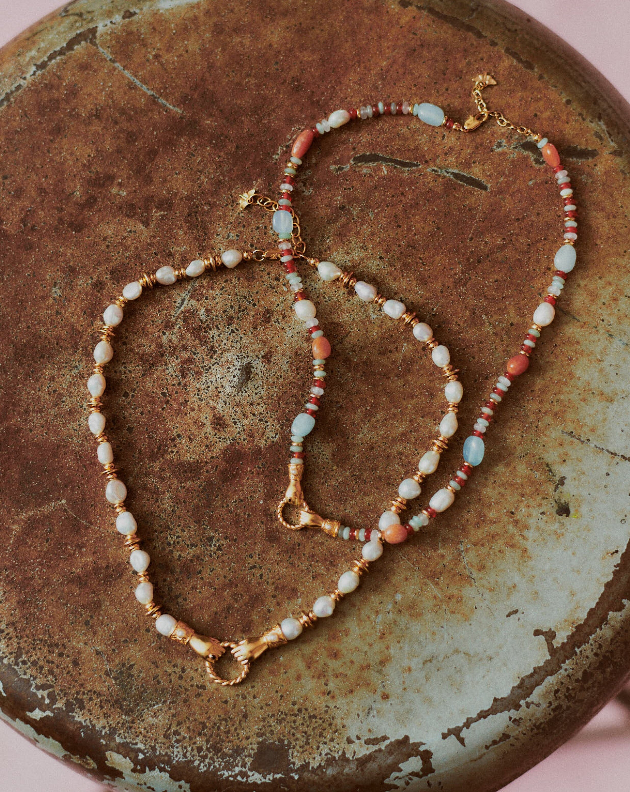 Harris Reed In Good Hands Beaded Gemstone Necklace | 18ct Gold Plated/Multi Gemstone & Pearl - Image 3