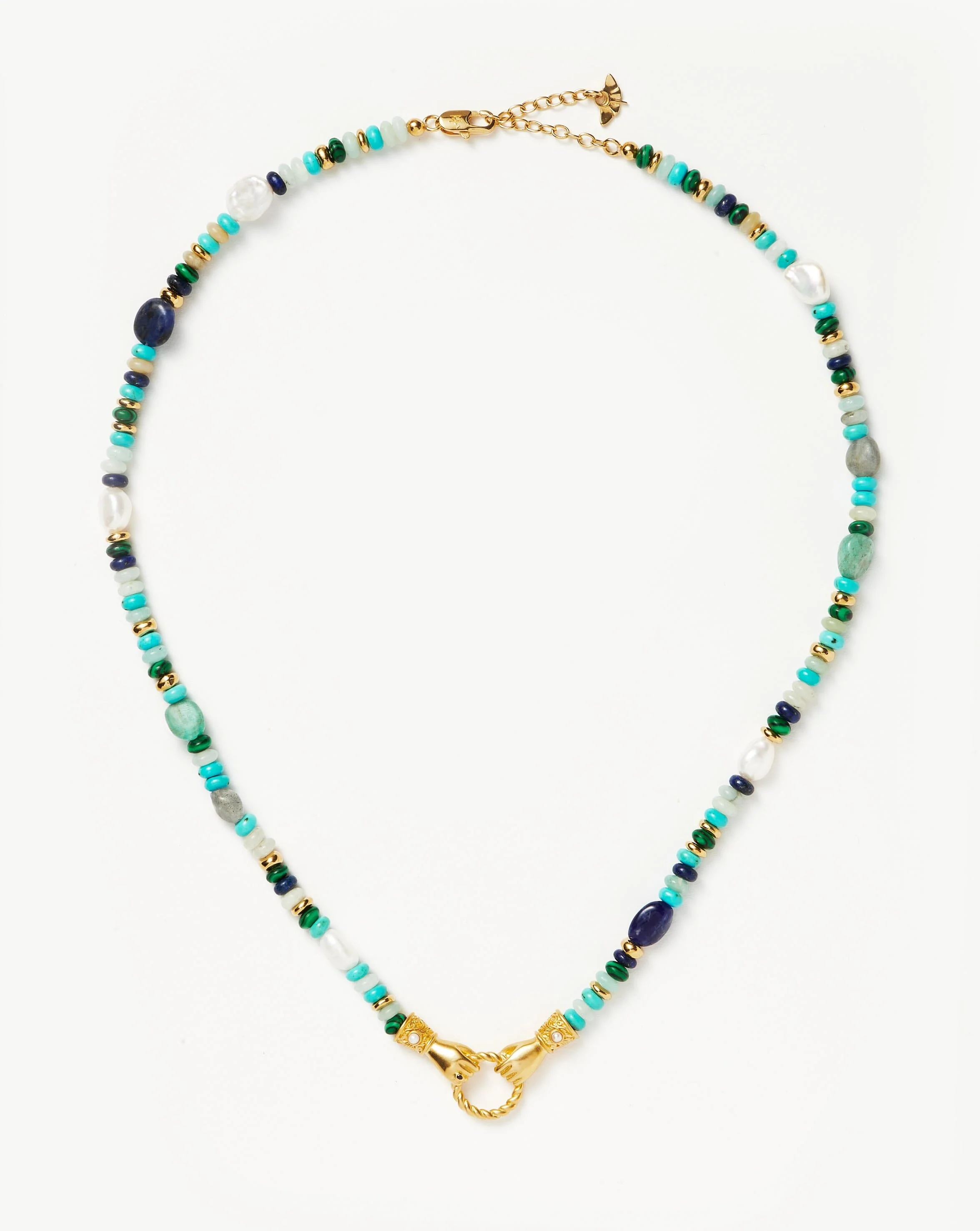 Harris Reed In Good Hands Beaded Gemstone Necklace | 18ct Gold Plated/Turquoise, Lapis & Pearl - Image 4