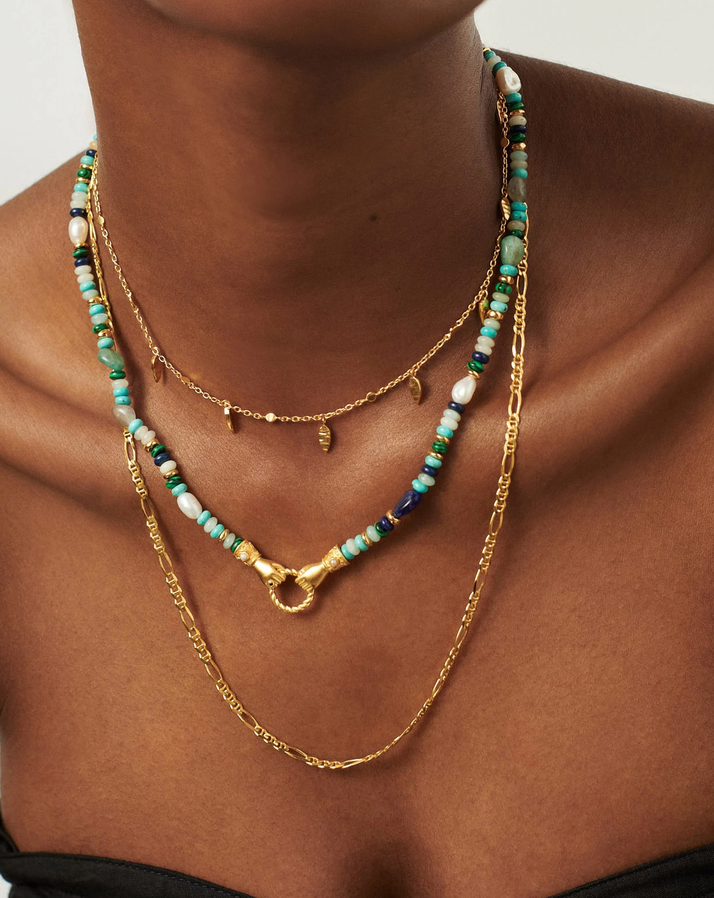 Harris Reed In Good Hands Beaded Gemstone Necklace | 18ct Gold Plated/Turquoise, Lapis & Pearl - Image 5