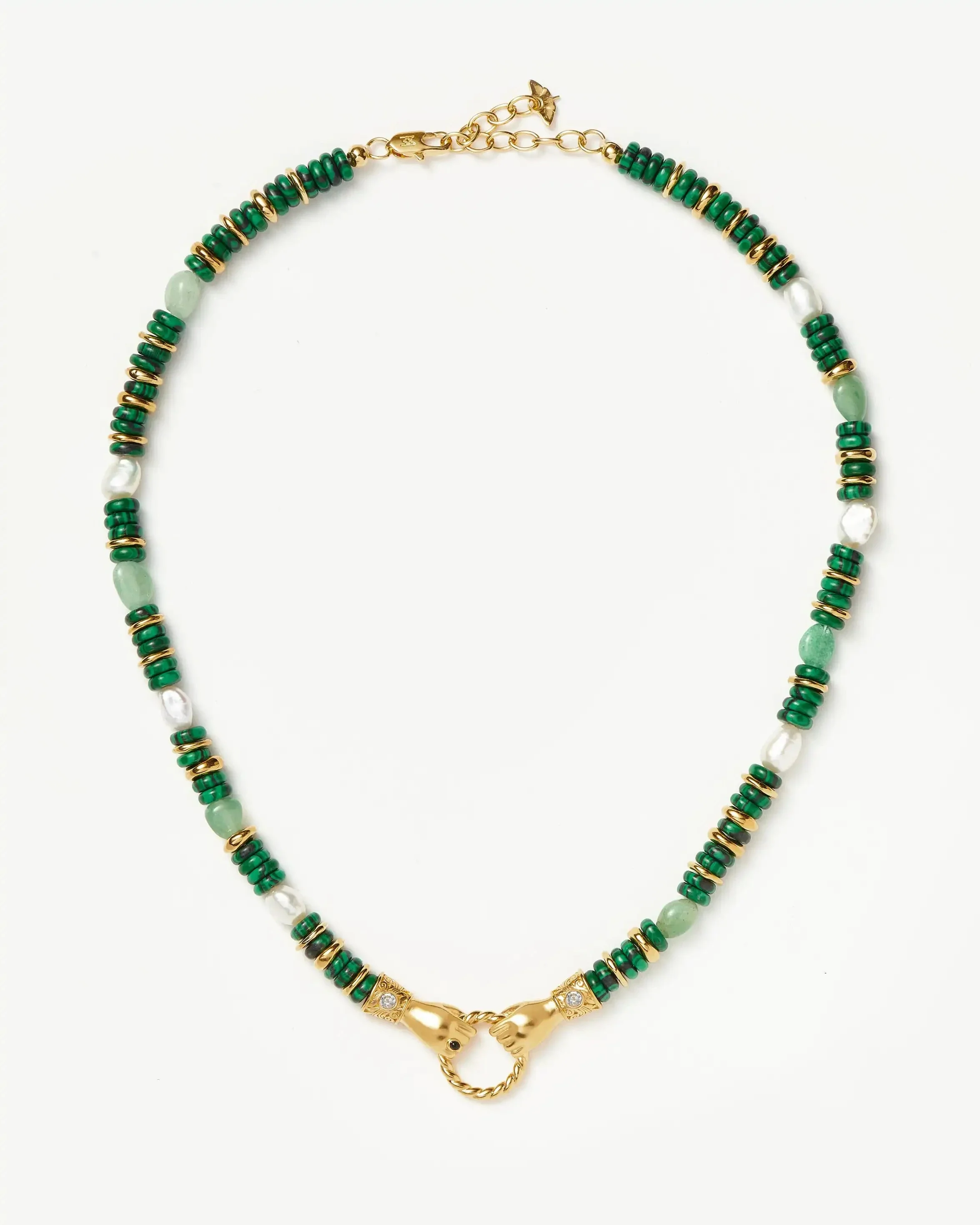 Harris Reed In Good Hands Chunky Beaded Gemstone Necklace | 18ct Gold Plated/Multi Green Gemstone & Pearl - Image 5