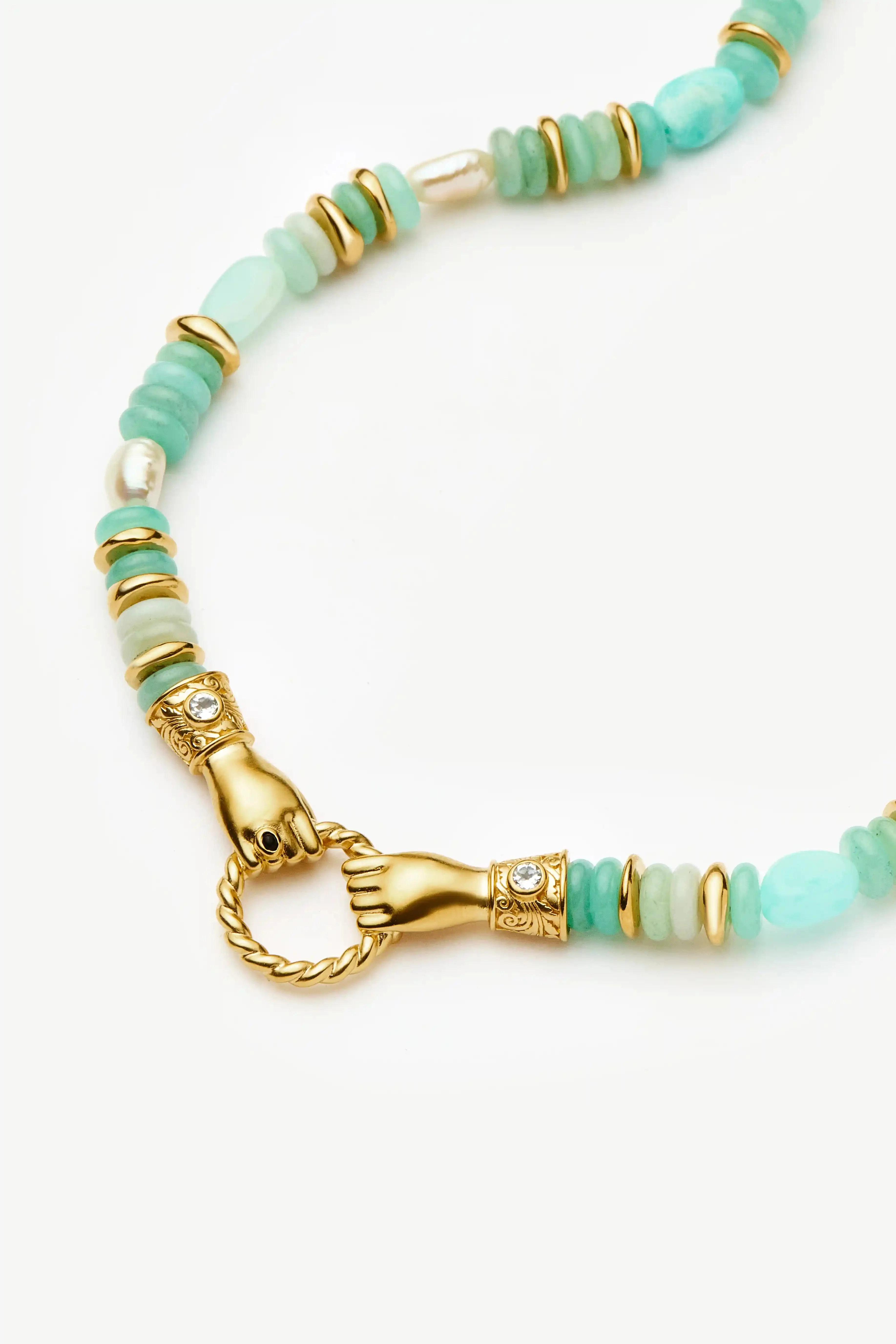 Harris Reed In Good Hands Chunky Beaded Gemstone Necklace | 18ct Gold Plated/Multi Amazonite & Pearl - Image 4