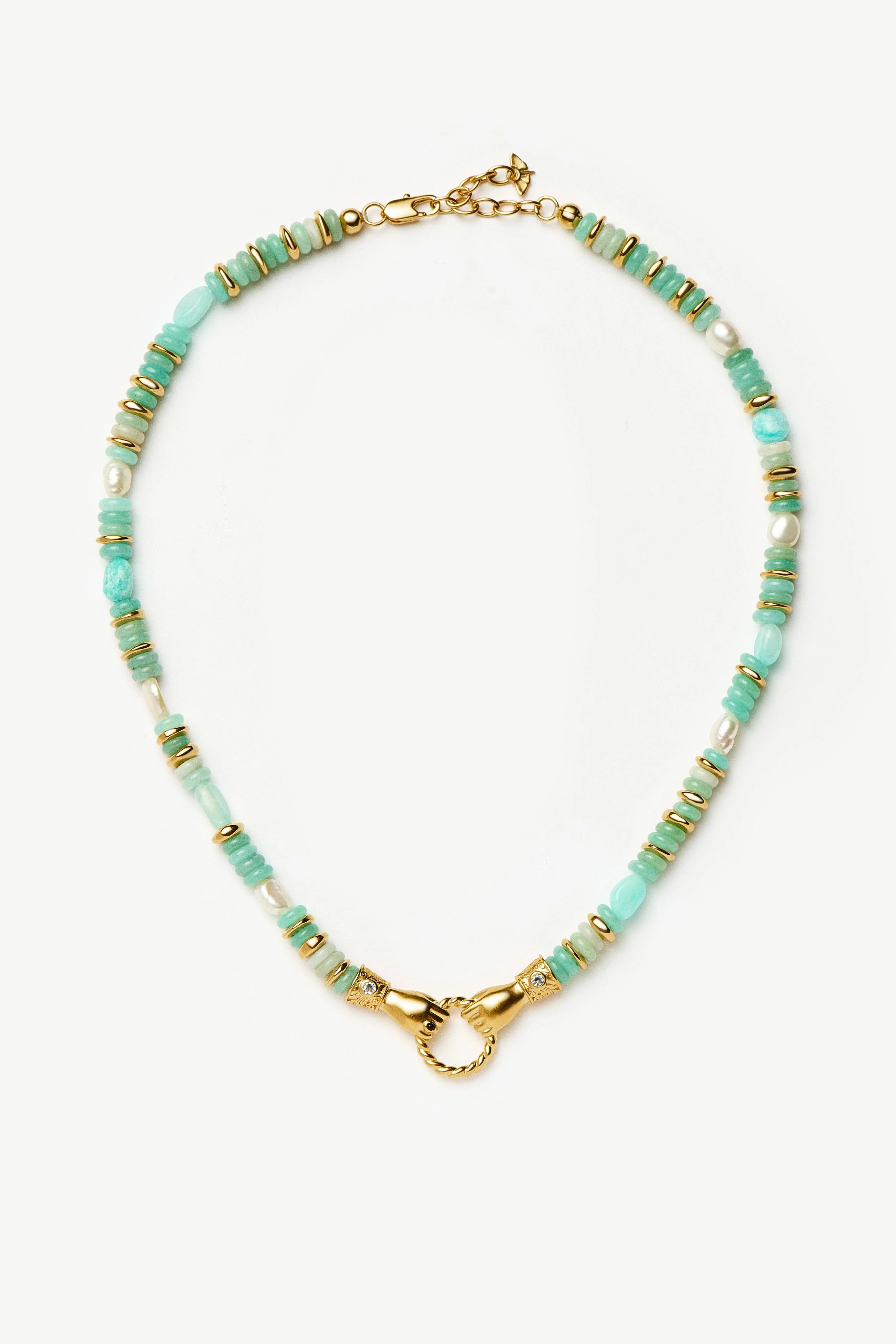 Harris Reed In Good Hands Chunky Beaded Gemstone Necklace | 18ct Gold Plated/Multi Amazonite & Pearl - Image 5