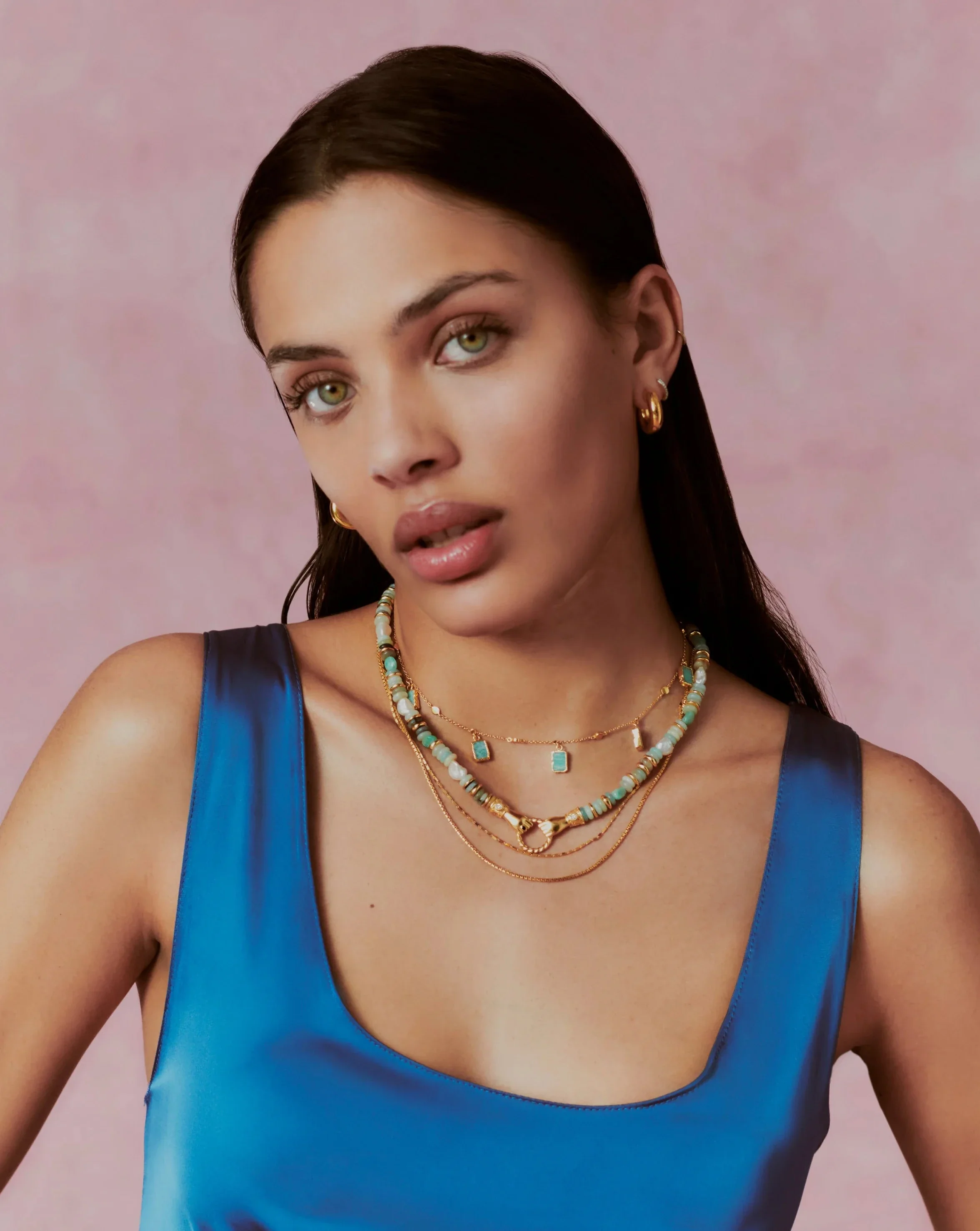 Harris Reed In Good Hands Chunky Beaded Gemstone Necklace | 18ct Gold Plated/Multi Amazonite & Pearl - Image 6