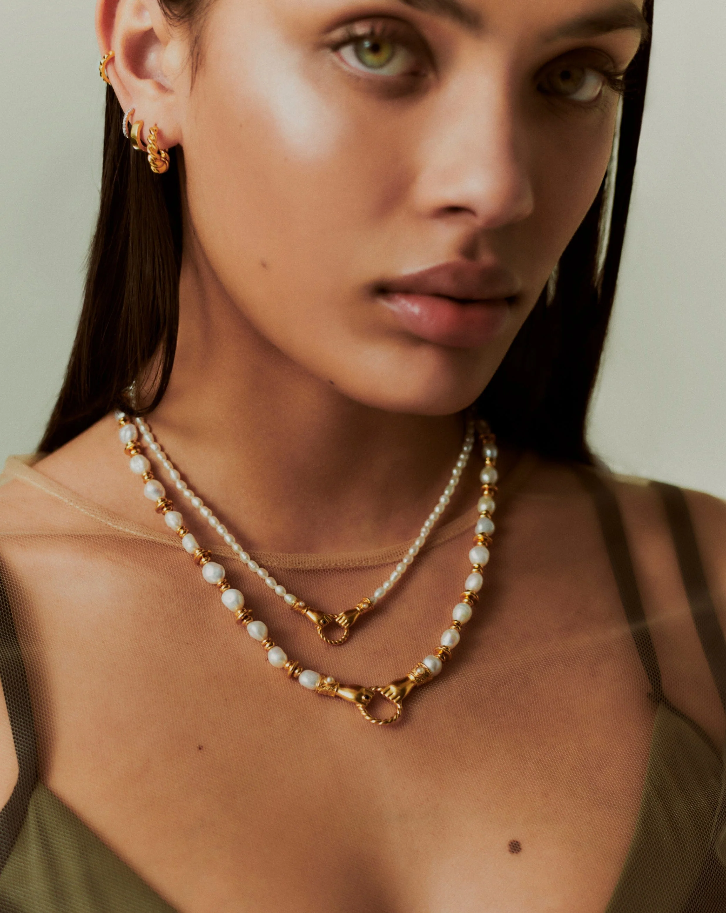 Harris Reed In Good Hands Chunky Beaded Gemstone Necklace | 18ct Gold Plated/Pearl - Image 3