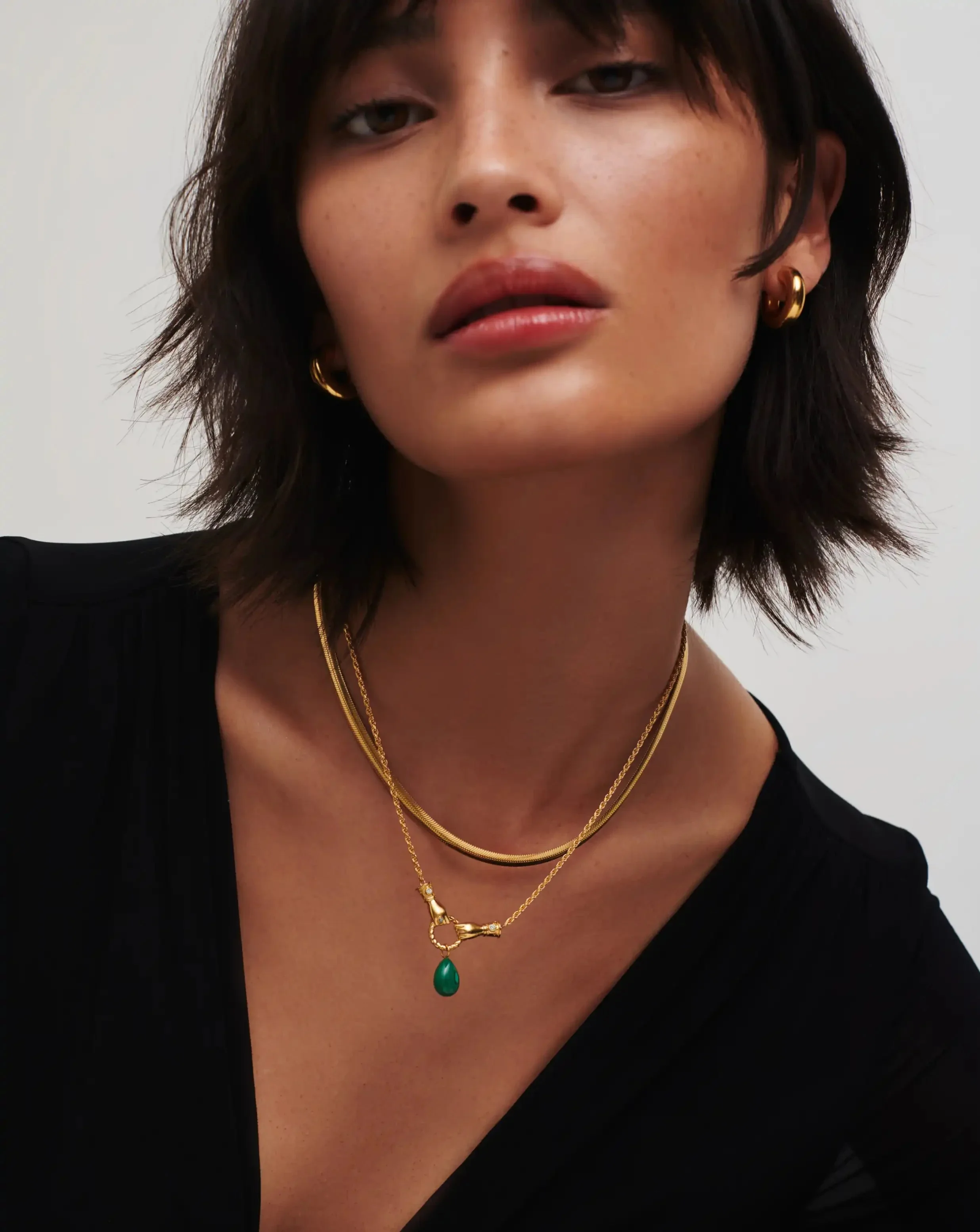 Harris Reed In Good Hands Drop Pendant Necklace | 18ct Gold Plated/Malachite & Pearl - Image 6