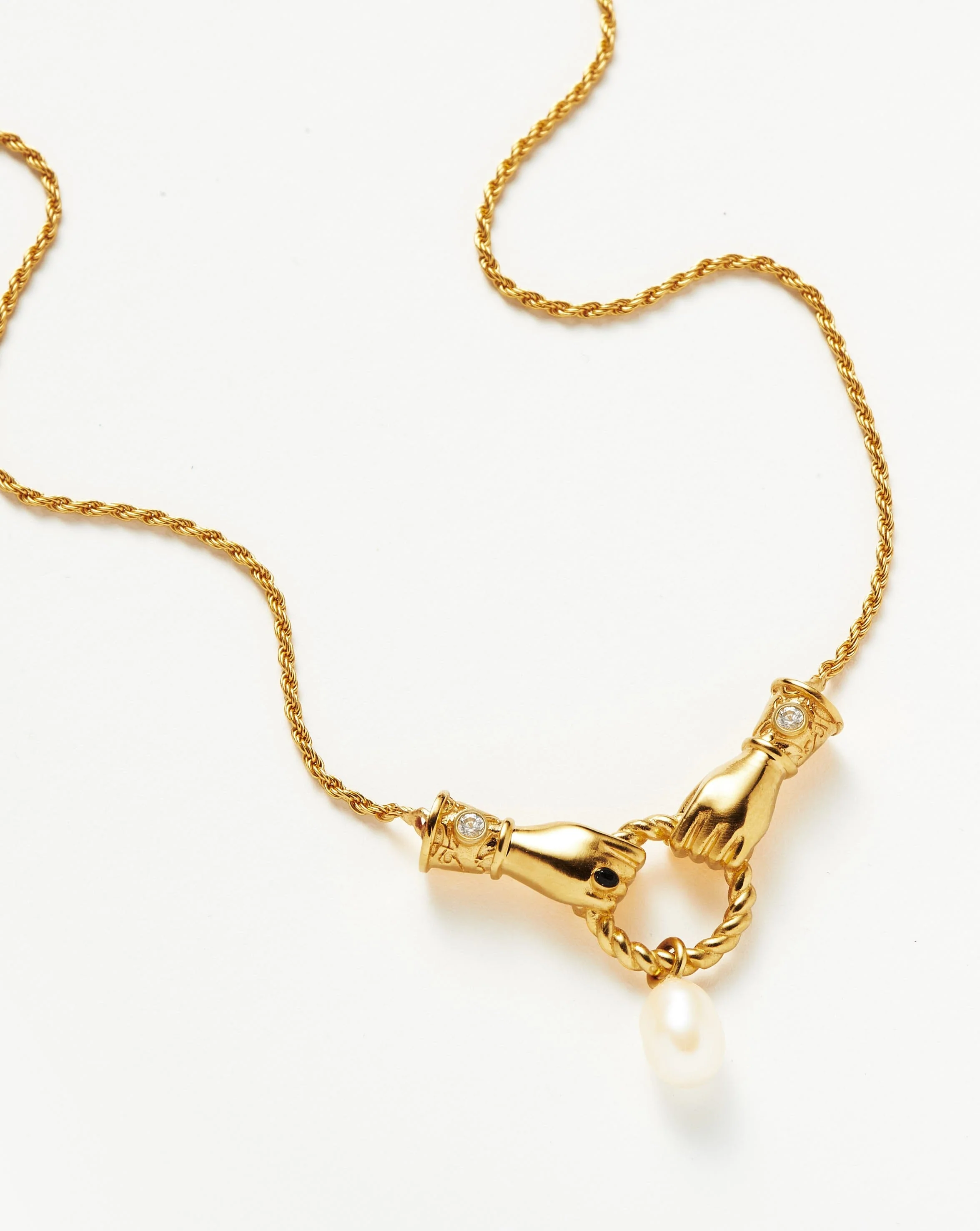 Harris Reed In Good Hands Drop Pendant Necklace | 18ct Gold Plated/Pearl & Black Onyx - Image 4