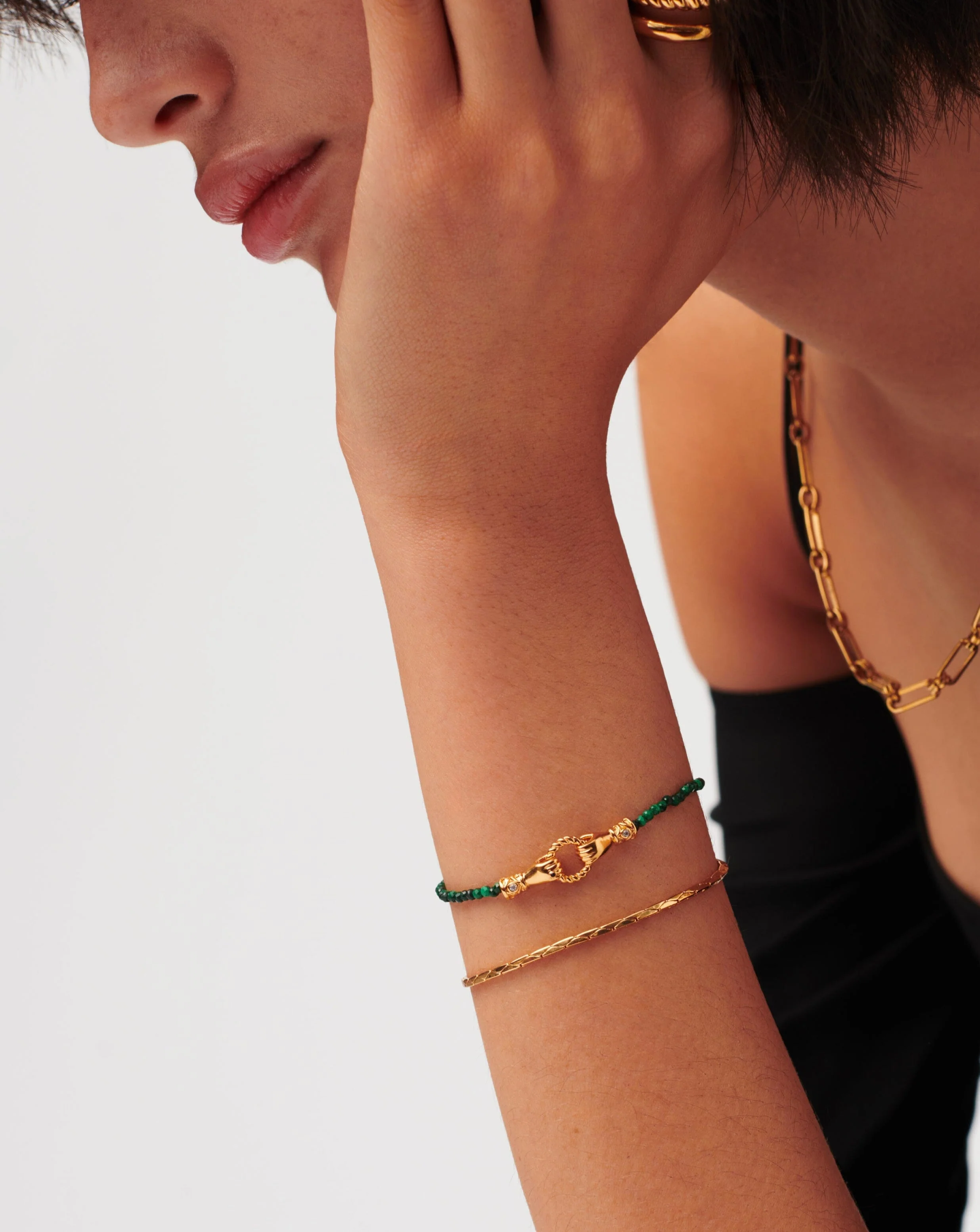 Harris Reed In Good Hands Mini Beaded Gemstone Bracelet | 18ct Gold Plated/Malachite - Image 3