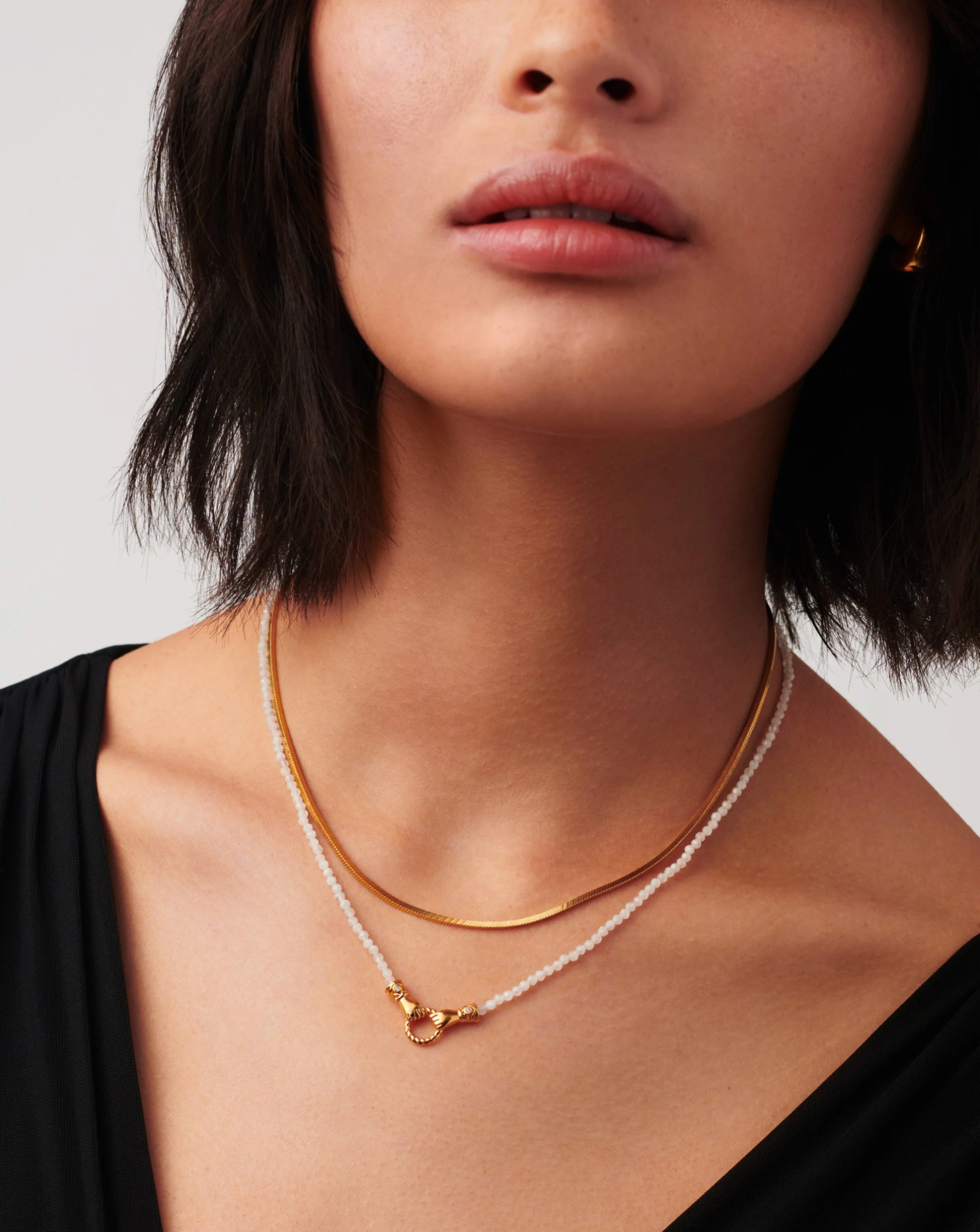 Harris Reed In Good Hands Mini Beaded Gemstone Necklace | 18ct Gold Plated/Rainbow Moonstone - Image 2