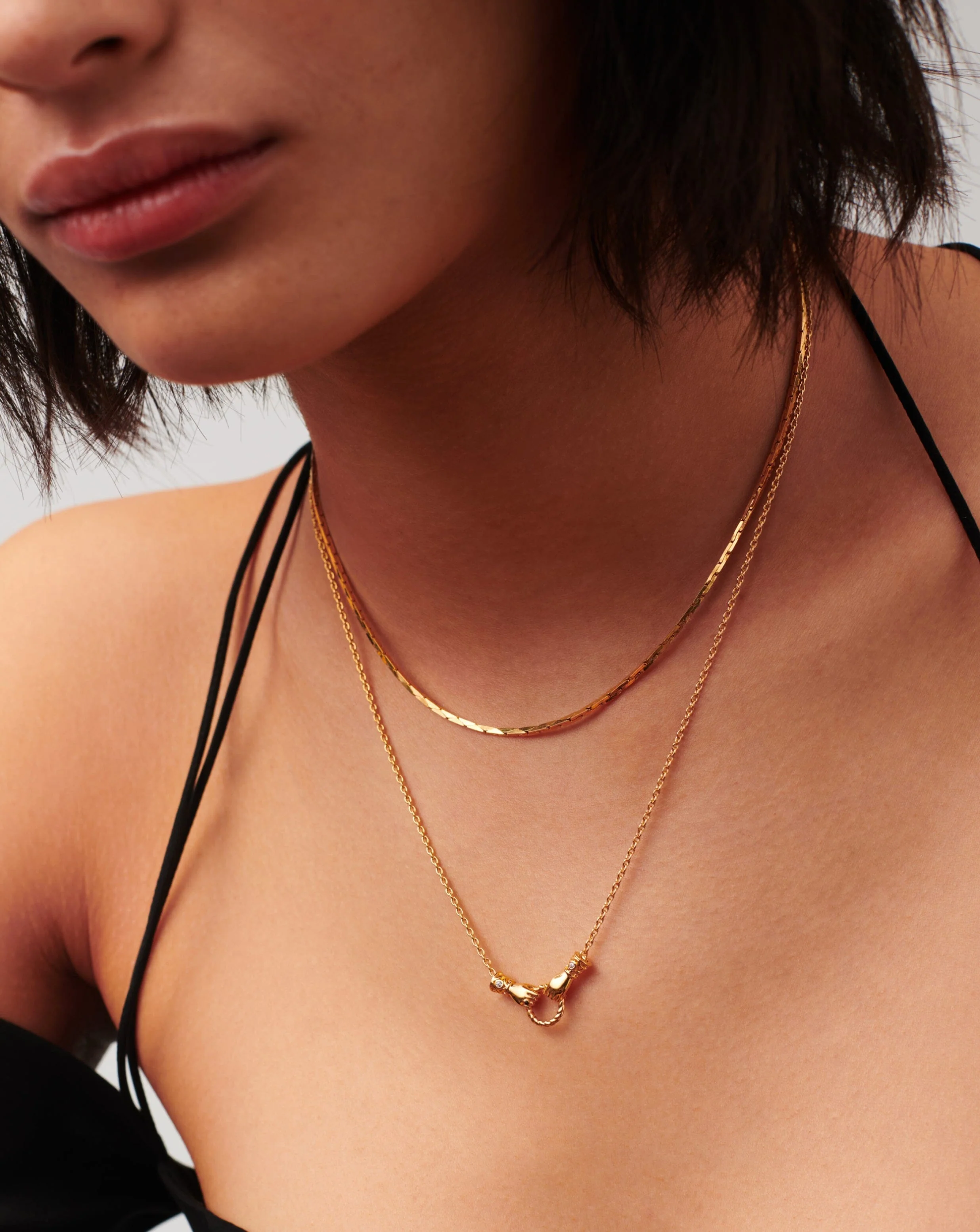 Harris Reed In Good Hands Mini Pendant Slider Necklace | 18ct Gold Plated/Cubic Zirconia & Black Onyx - Image 3