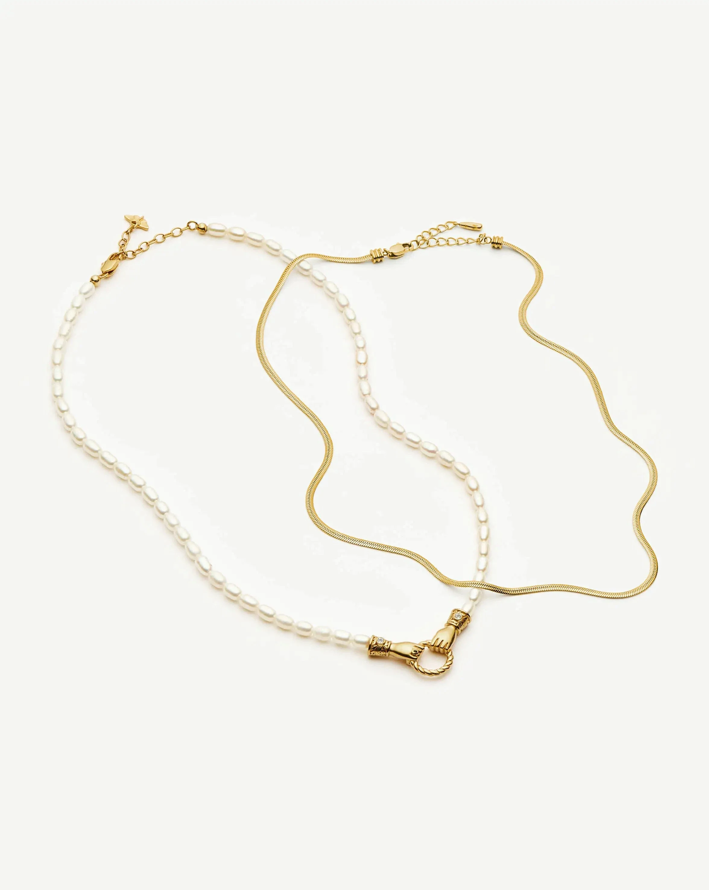 Harris Reed In Good Hands & Snake Chain Necklace Set | 18ct Gold Plated/Pearl & Black Onyx - Image 5