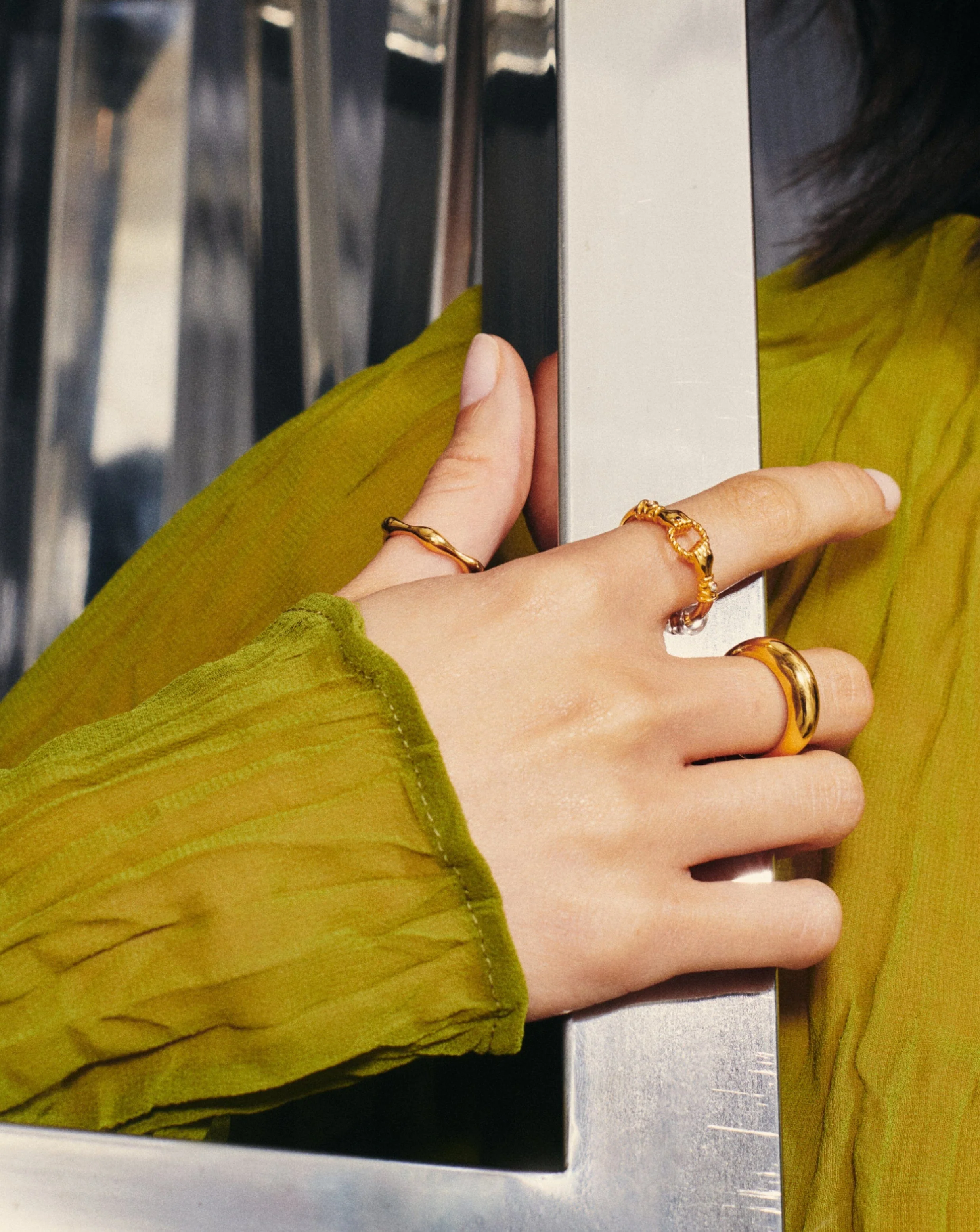 Harris Reed In Good Hands Stacking Ring | 18ct Gold Vermeil/Cubic Zirconia & Black Onyx - Image 6
