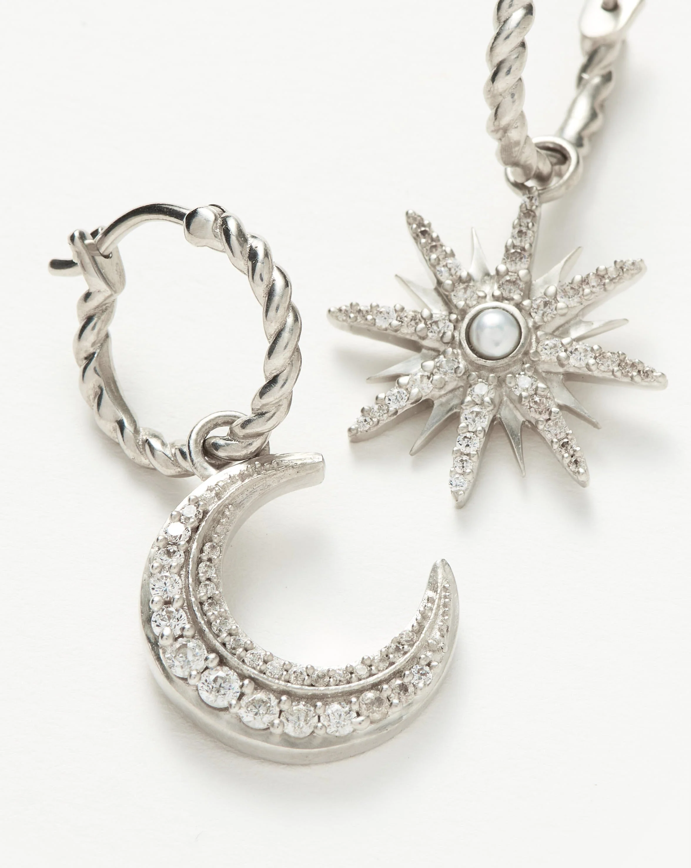 Harris Reed Moonlight Pearl Mismatch Hoop Earrings | Silver Plated/Pearl - Image 4