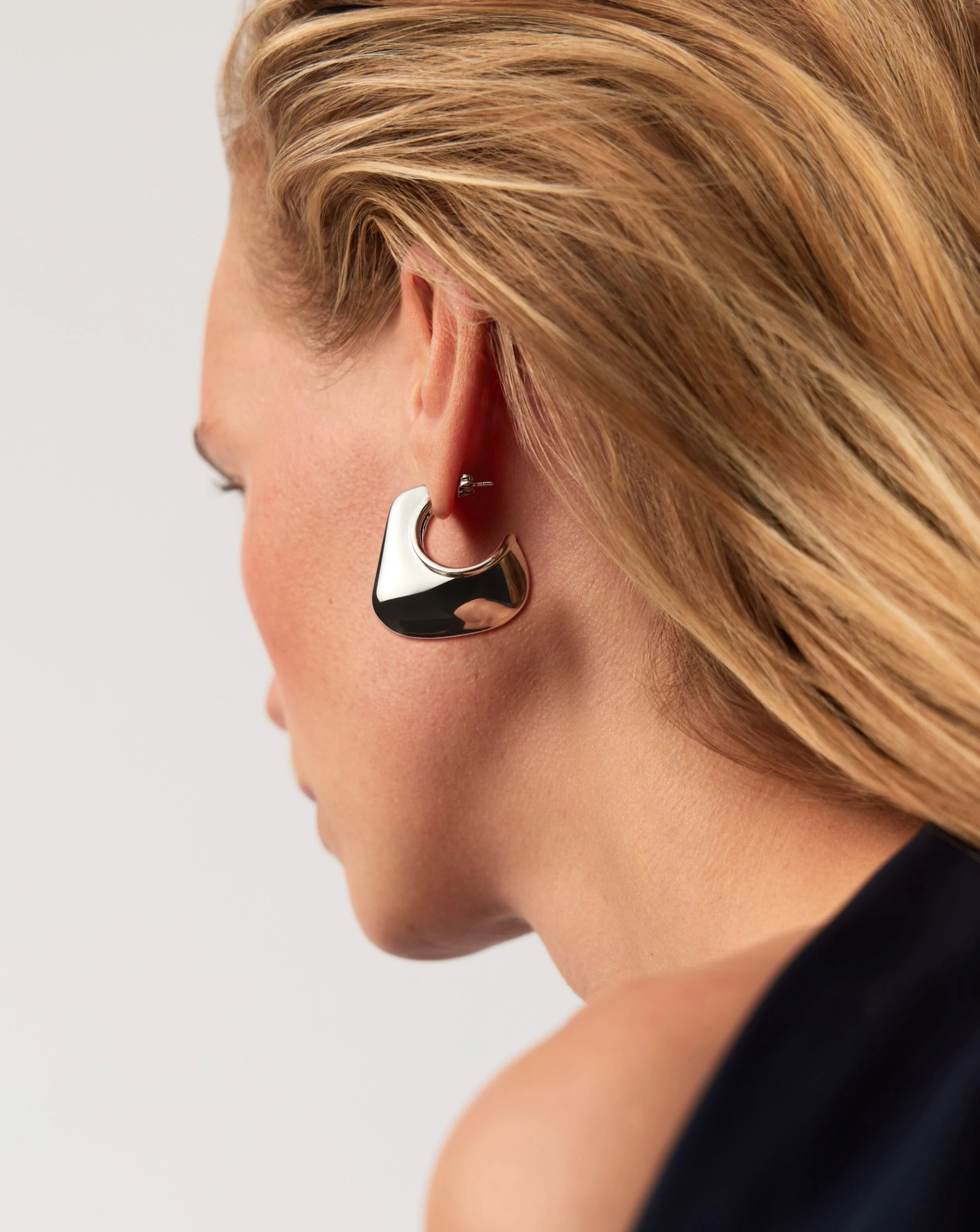Hera Dome Large Hoop Earrings | Silver Plated - Image 2