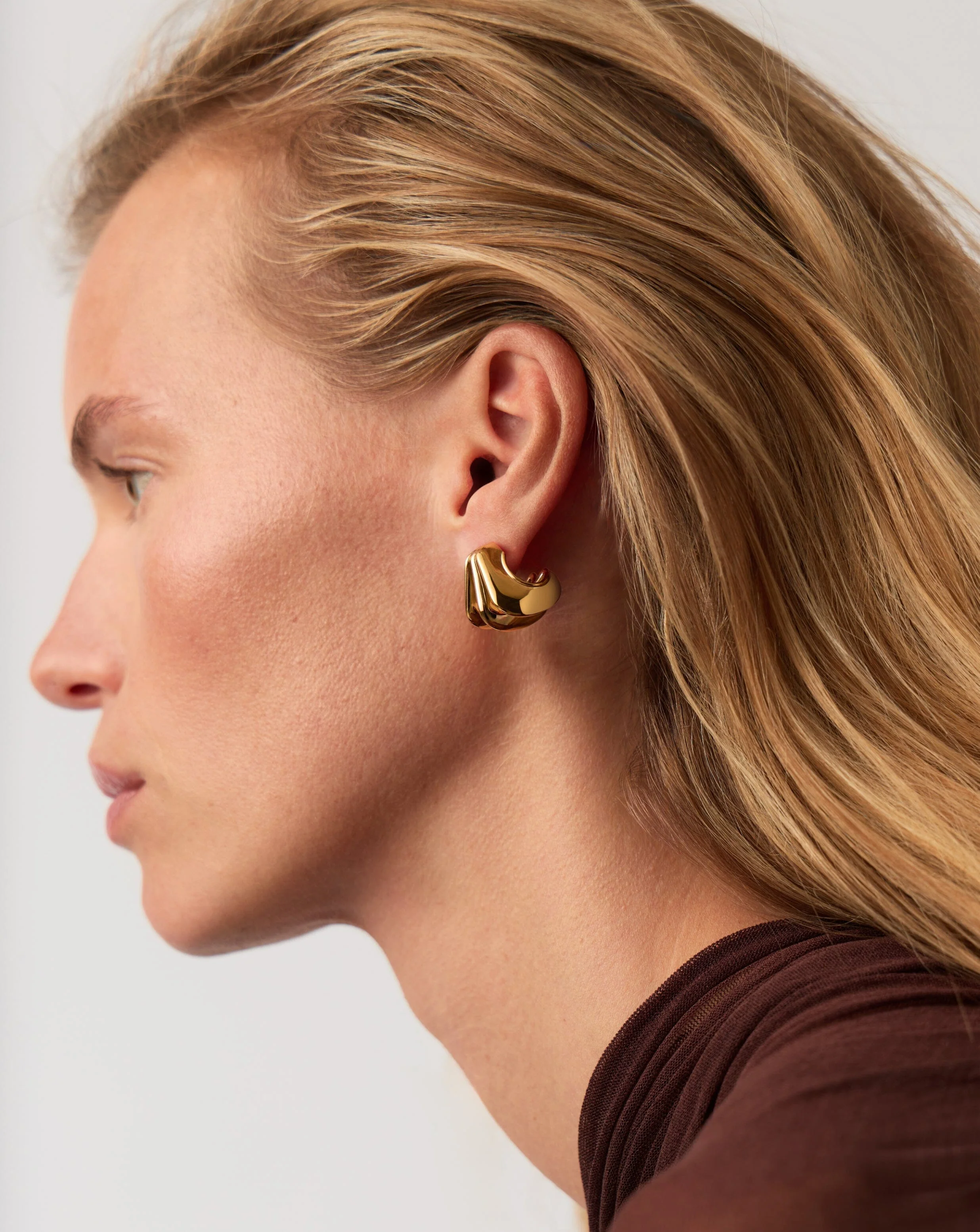 Hera Dome Triple Ridge Hoop Earrings | Gold Plated - Image 2
