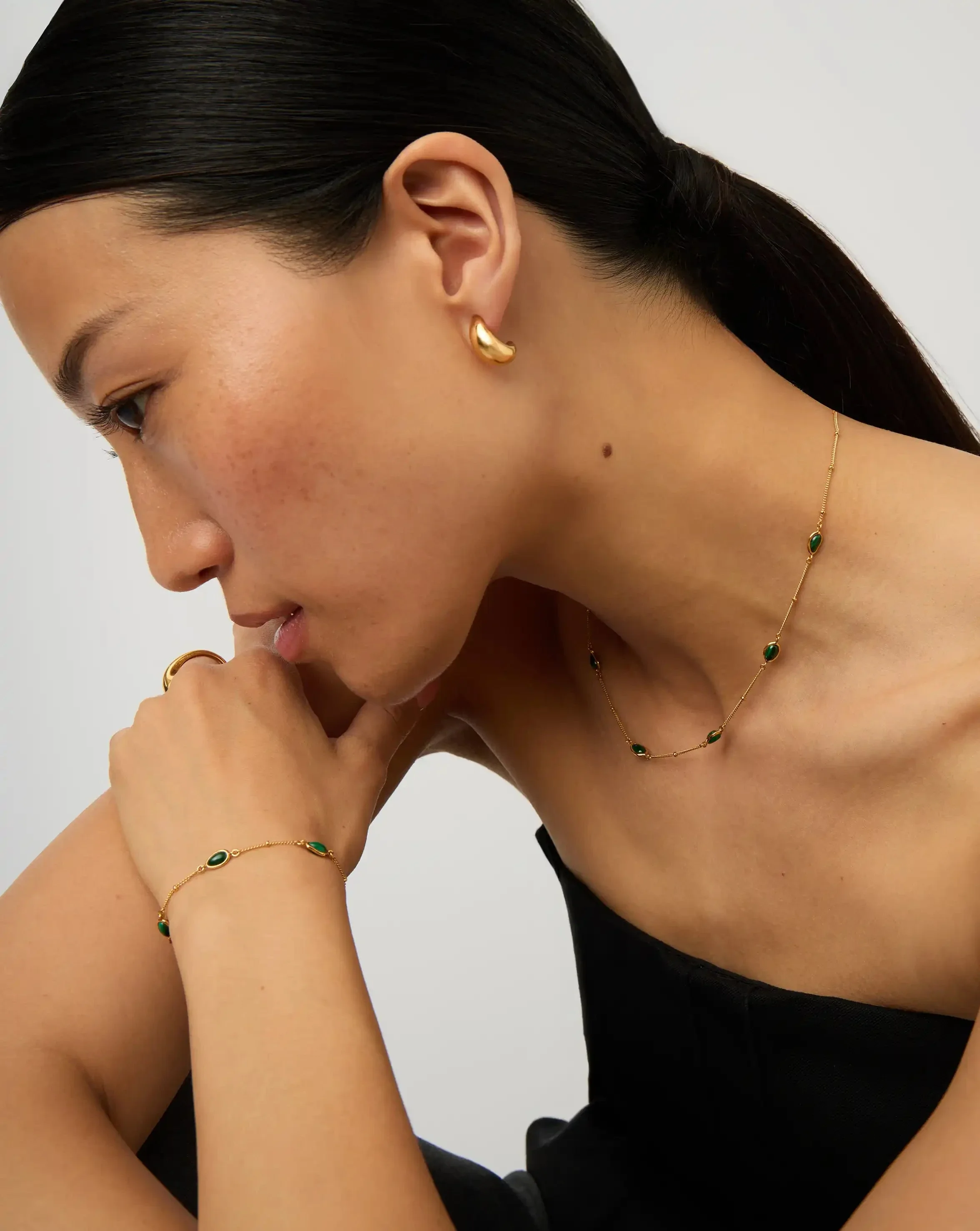 Iconic Magma Gemstone Choker & Bracelet Set | 18ct Gold Vermeil/Malachite - Image 3
